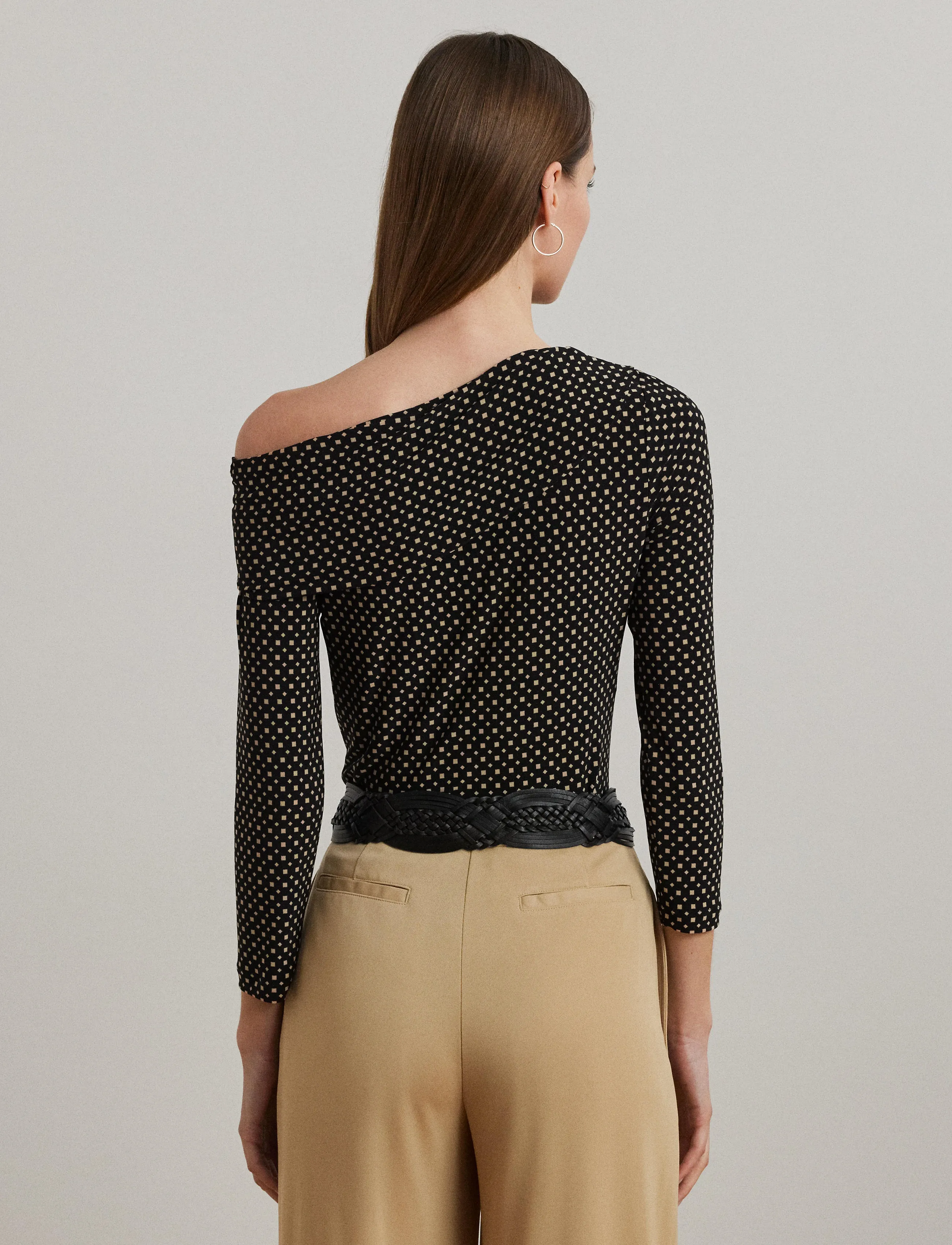 Lauren Ralph Lauren - Geo-Print Jersey Off-the-Shoulder Top - topi ar garām piedurknēm - black-tan - 2