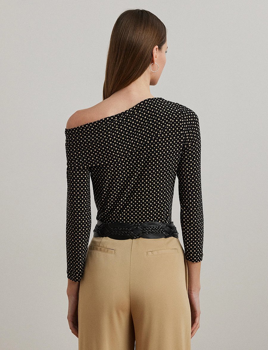 Lauren Ralph Lauren - Geo-Print Jersey Off-the-Shoulder Top - t-shirts met lange mouwen - black-tan - 2
