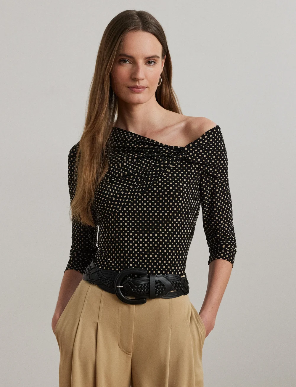 Lauren Ralph Lauren - Geo-Print Jersey Off-the-Shoulder Top - langærmede toppe - black-tan - 3