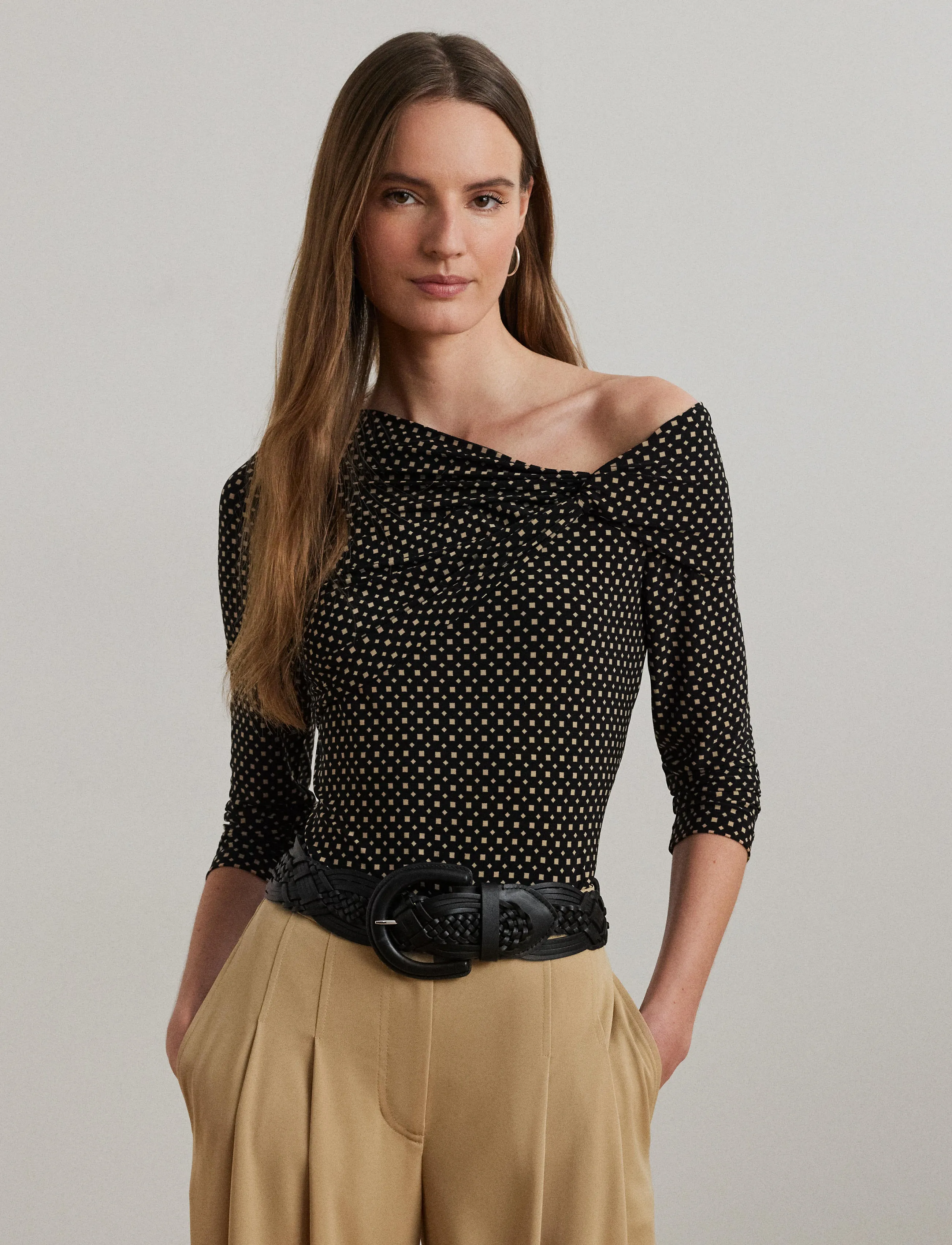 Lauren Ralph Lauren - Geo-Print Jersey Off-the-Shoulder Top - t-shirts met lange mouwen - black-tan - 3