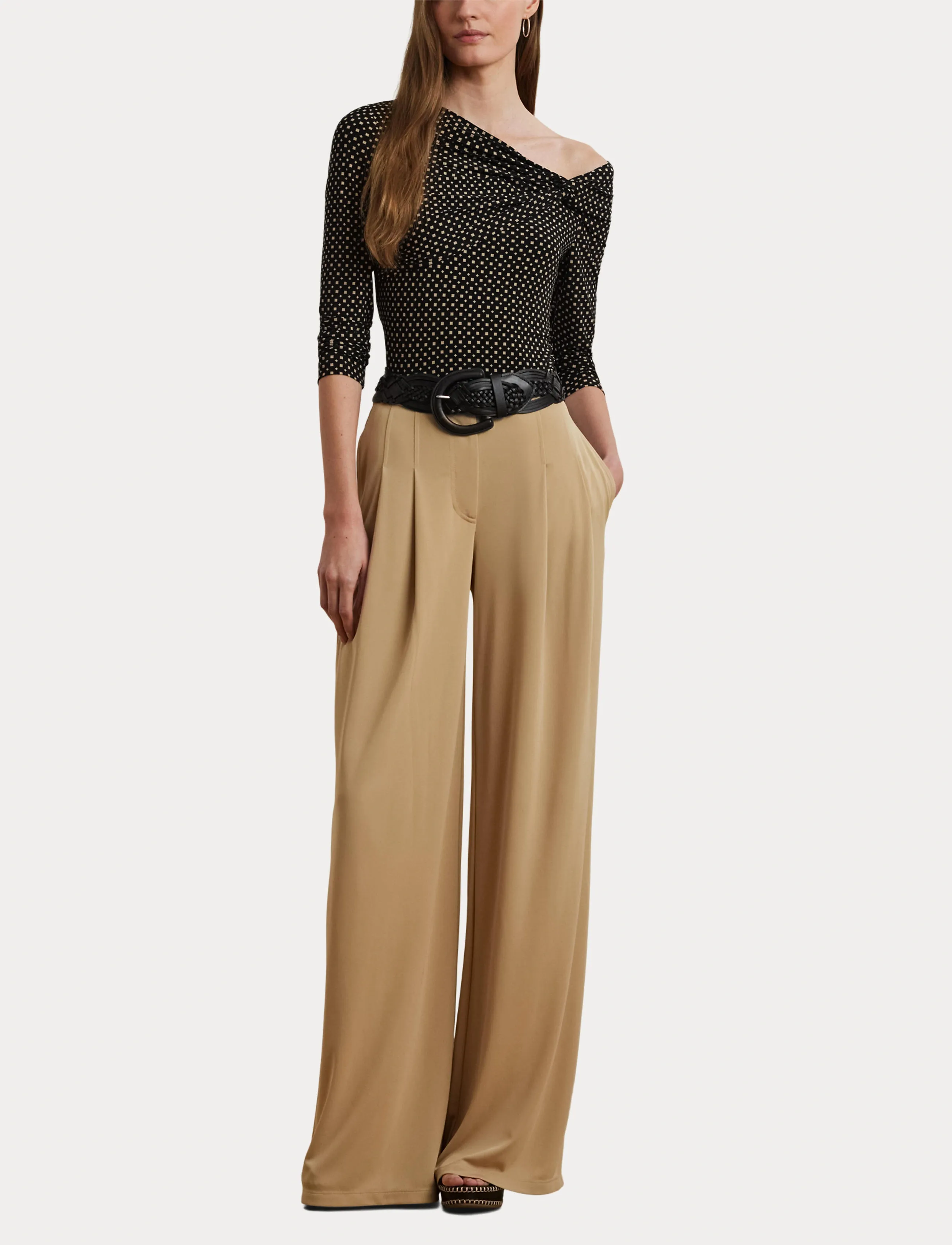 Lauren Ralph Lauren - Geo-Print Jersey Off-the-Shoulder Top - topi ar garām piedurknēm - black-tan - 4