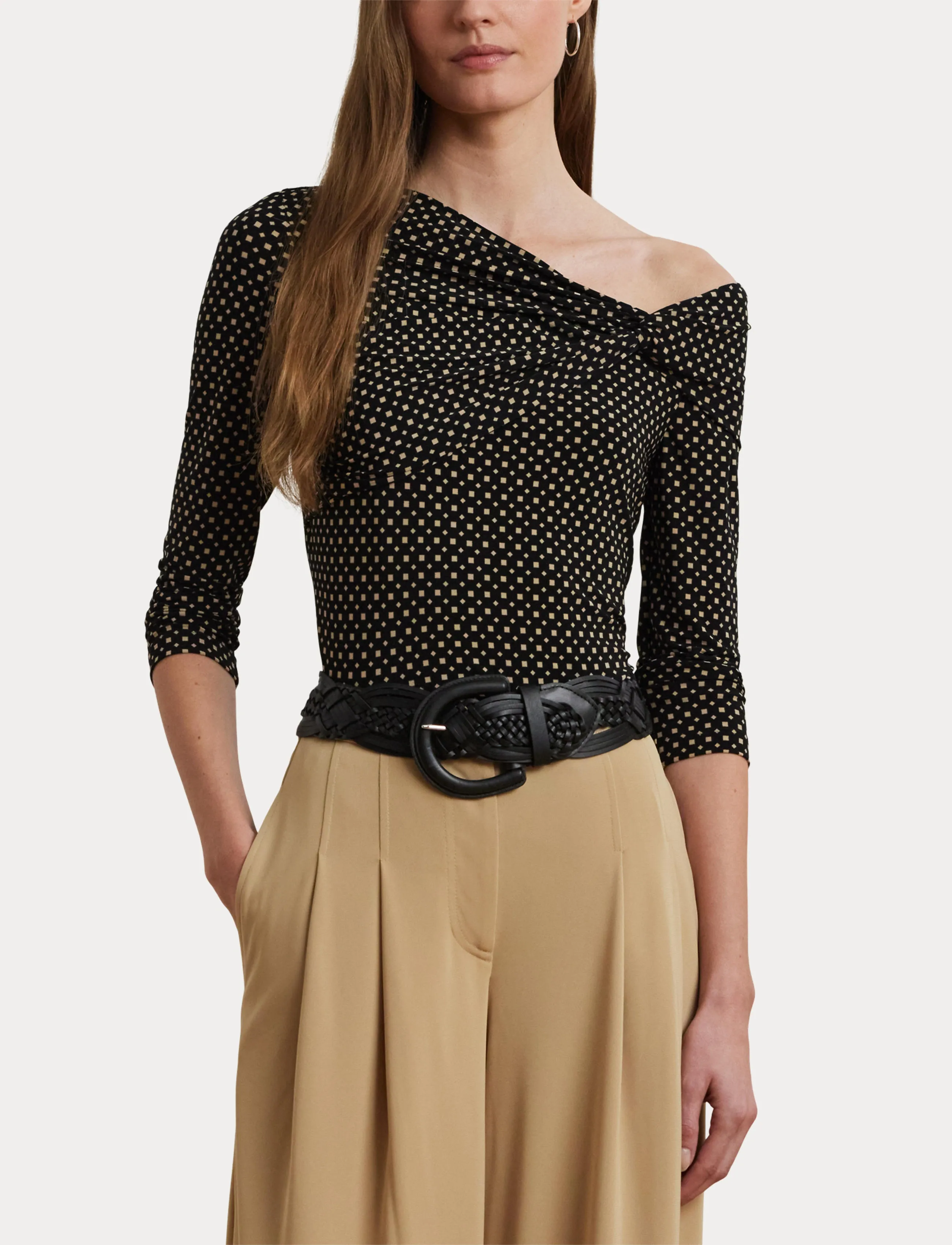 Lauren Ralph Lauren - Geo-Print Jersey Off-the-Shoulder Top - t-shirts met lange mouwen - black-tan - 5