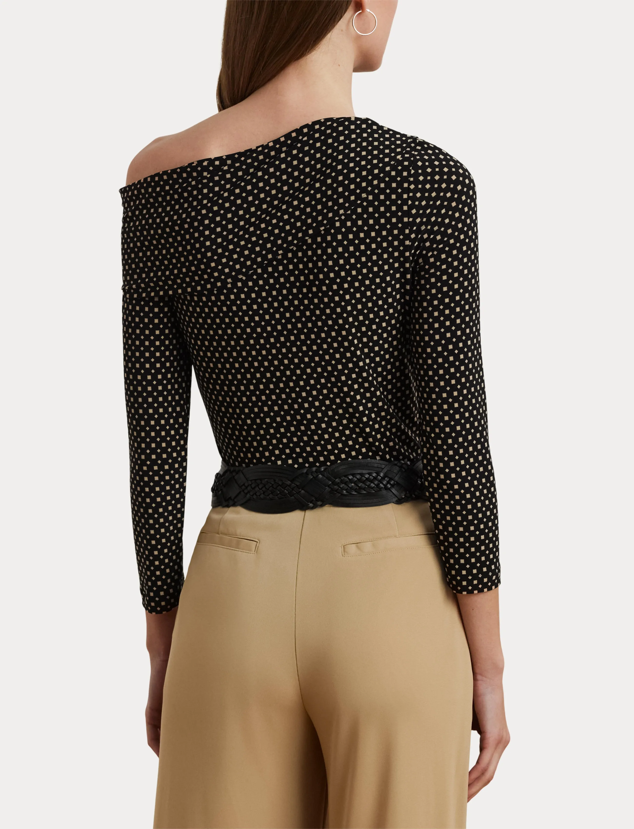 Lauren Ralph Lauren Geo-Print Jersey Off-the-Shoulder Top - Lauren Ralph Lauren - BLACK-TAN / brown