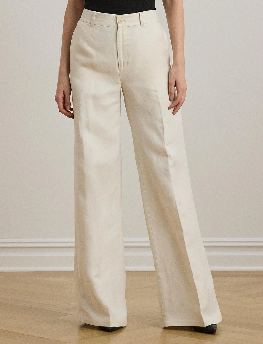 Lauren Ralph Lauren - Linen-Blend Twill Wide-Leg Pant - bikses ar platām starām - mascarpone cream - 0
