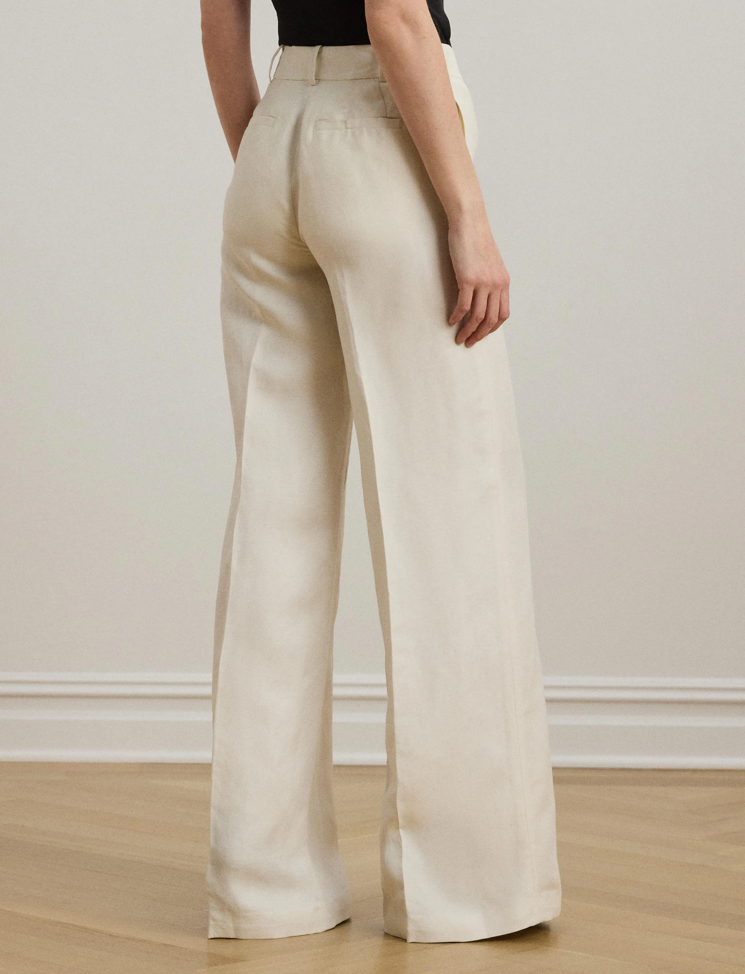 Lauren Ralph Lauren - Linen-Blend Twill Wide-Leg Pant - bikses ar platām starām - mascarpone cream - 2