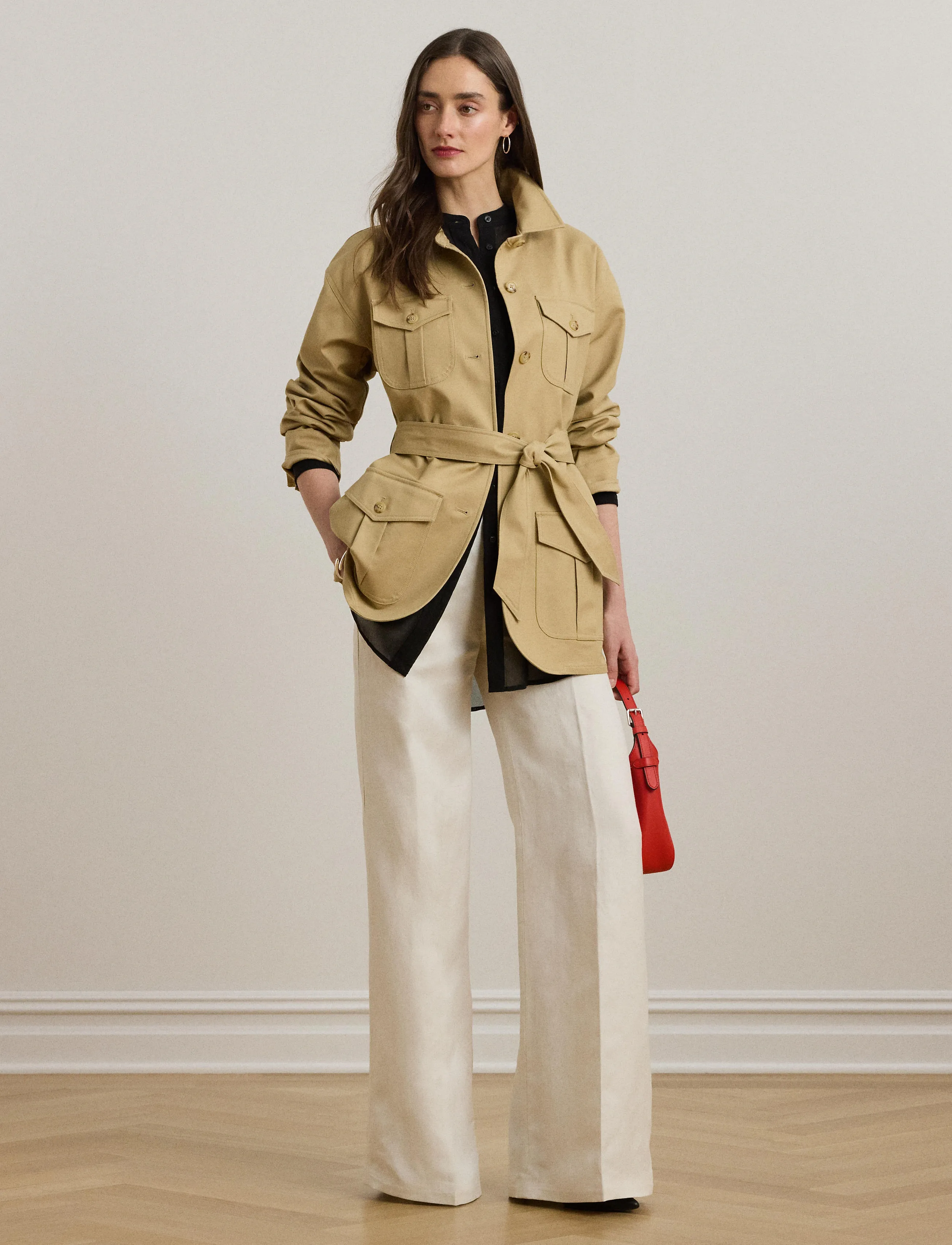 Lauren Ralph Lauren - Linen-Blend Twill Wide-Leg Pant - bikses ar platām starām - mascarpone cream - 3