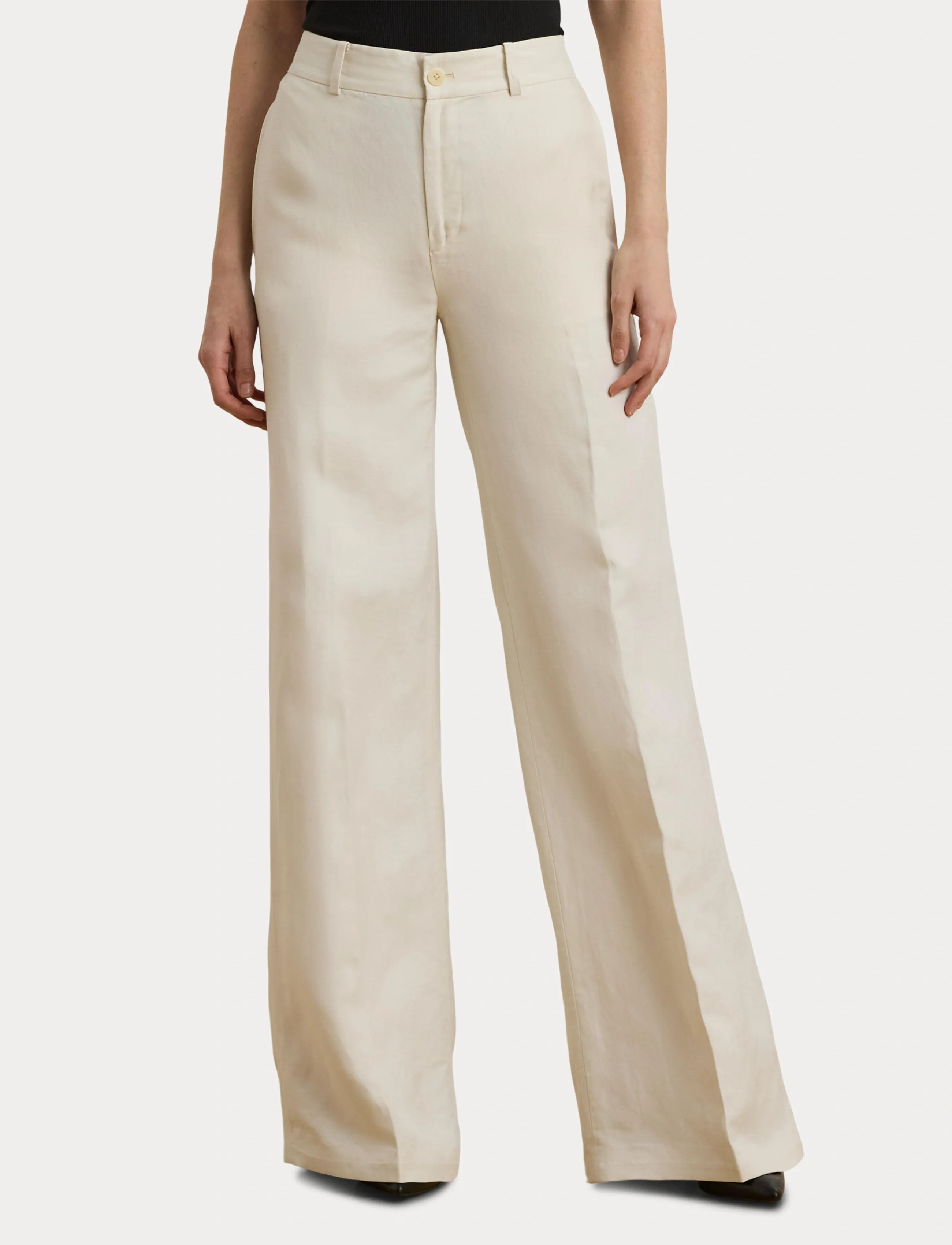 Lauren Ralph Lauren - Linen-Blend Twill Wide-Leg Pant - bikses ar platām starām - mascarpone cream - 5