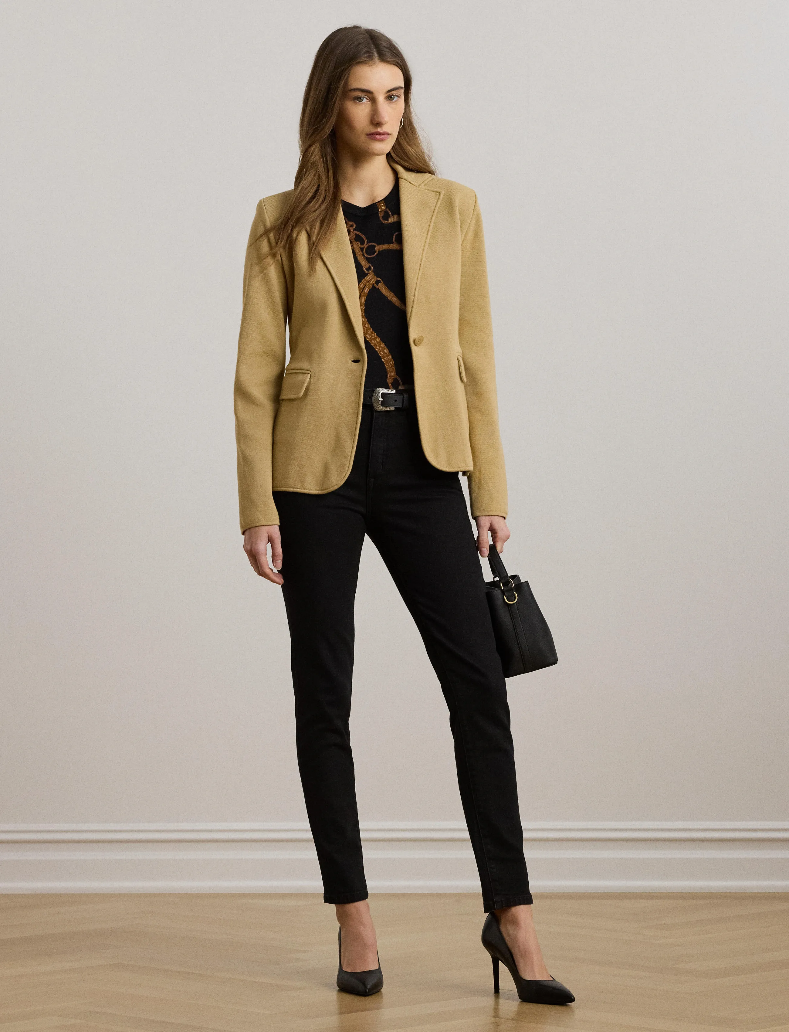 Lauren Ralph Lauren Cotton-Blend Sweater Blazer, L, Beige, Blazere > Enkeltradede Blazere, Dame