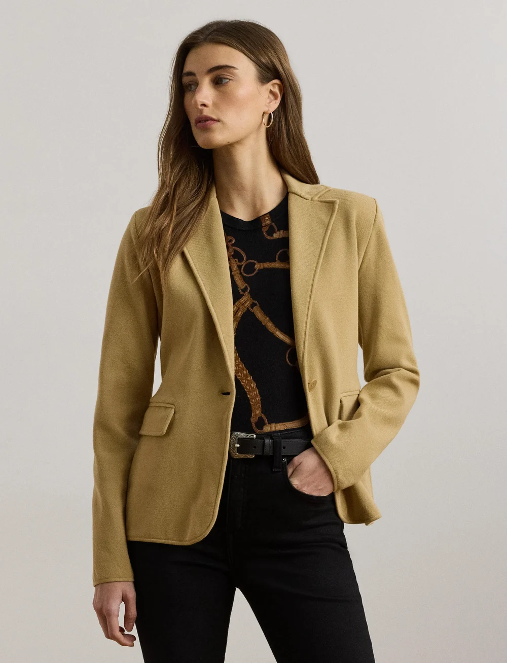 Lauren Ralph Lauren - Cotton-Blend Sweater Blazer - enkelknäppta kavajer - birch tan - 3