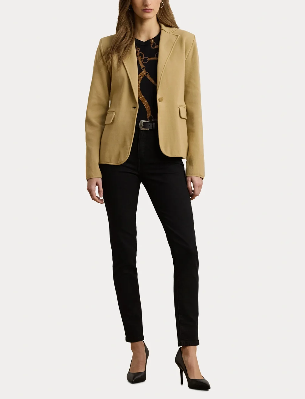 Lauren Ralph Lauren - Cotton-Blend Sweater Blazer - enkelknäppta kavajer - birch tan - 4