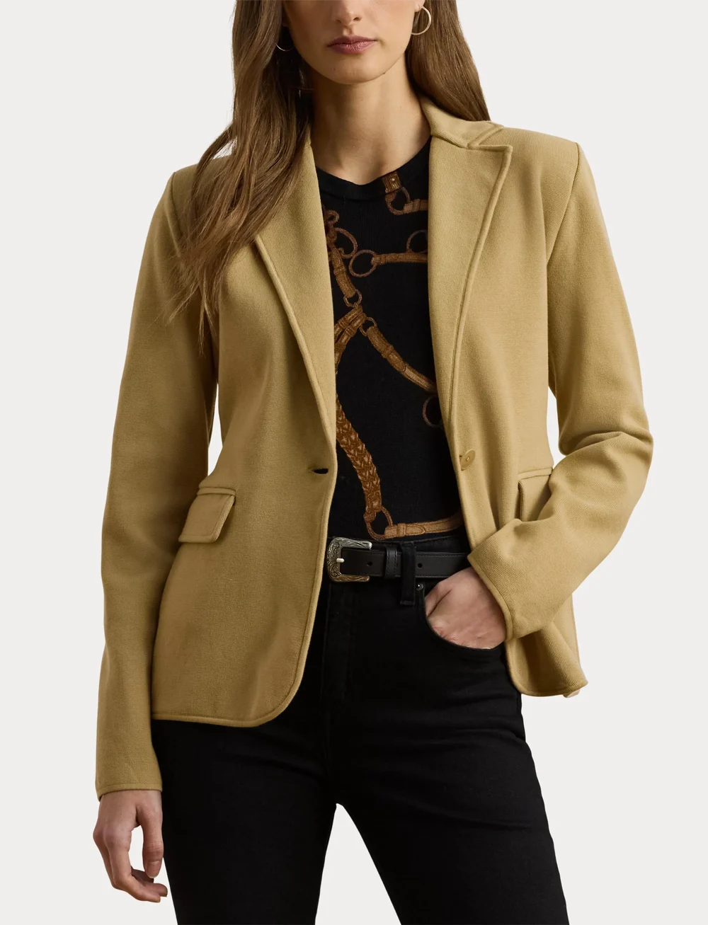 Lauren Ralph Lauren - Cotton-Blend Sweater Blazer - enkelknäppta kavajer - birch tan - 5