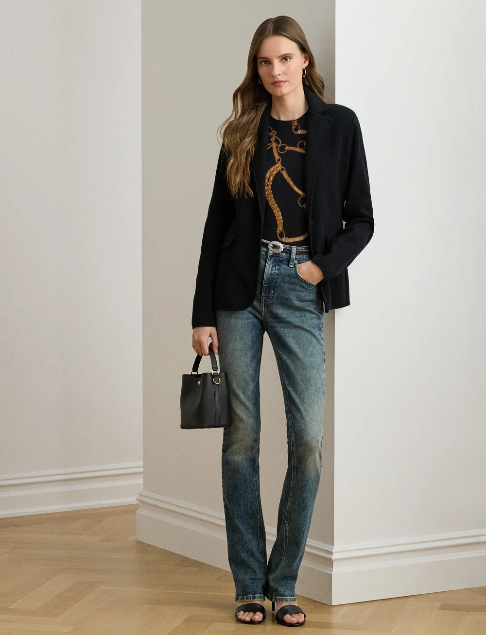 Lauren Ralph Lauren - Cotton-Blend Sweater Blazer - Ühes joones nööpidega bleiserid - black - 0