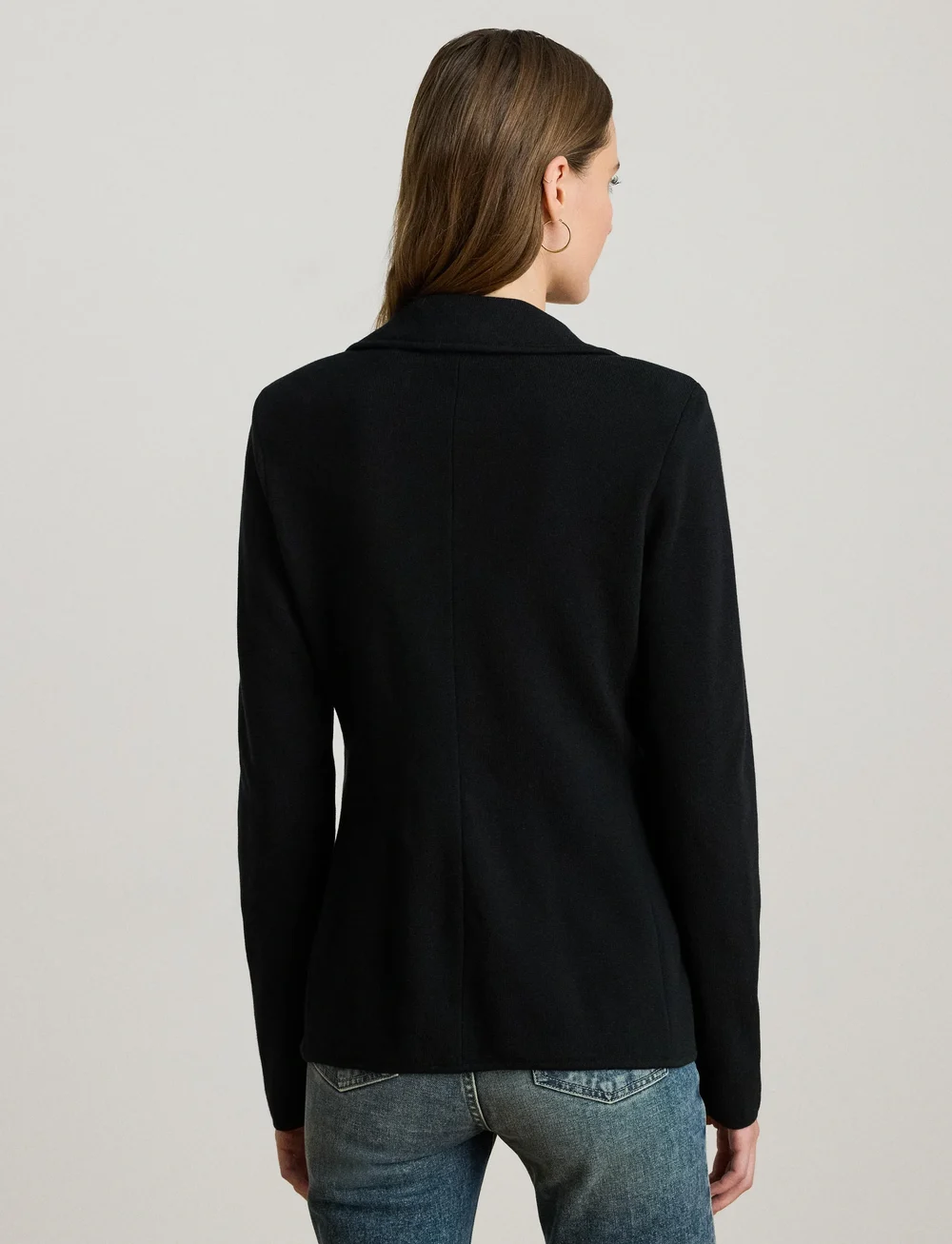 Lauren Ralph Lauren - Cotton-Blend Sweater Blazer - Ühes joones nööpidega bleiserid - black - 3