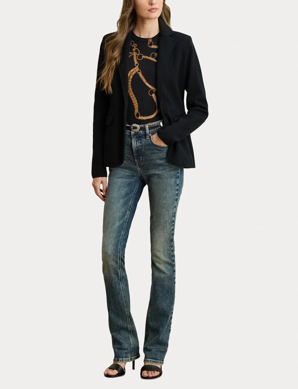 Lauren Ralph Lauren - Cotton-Blend Sweater Blazer - Ühes joones nööpidega bleiserid - black - 5