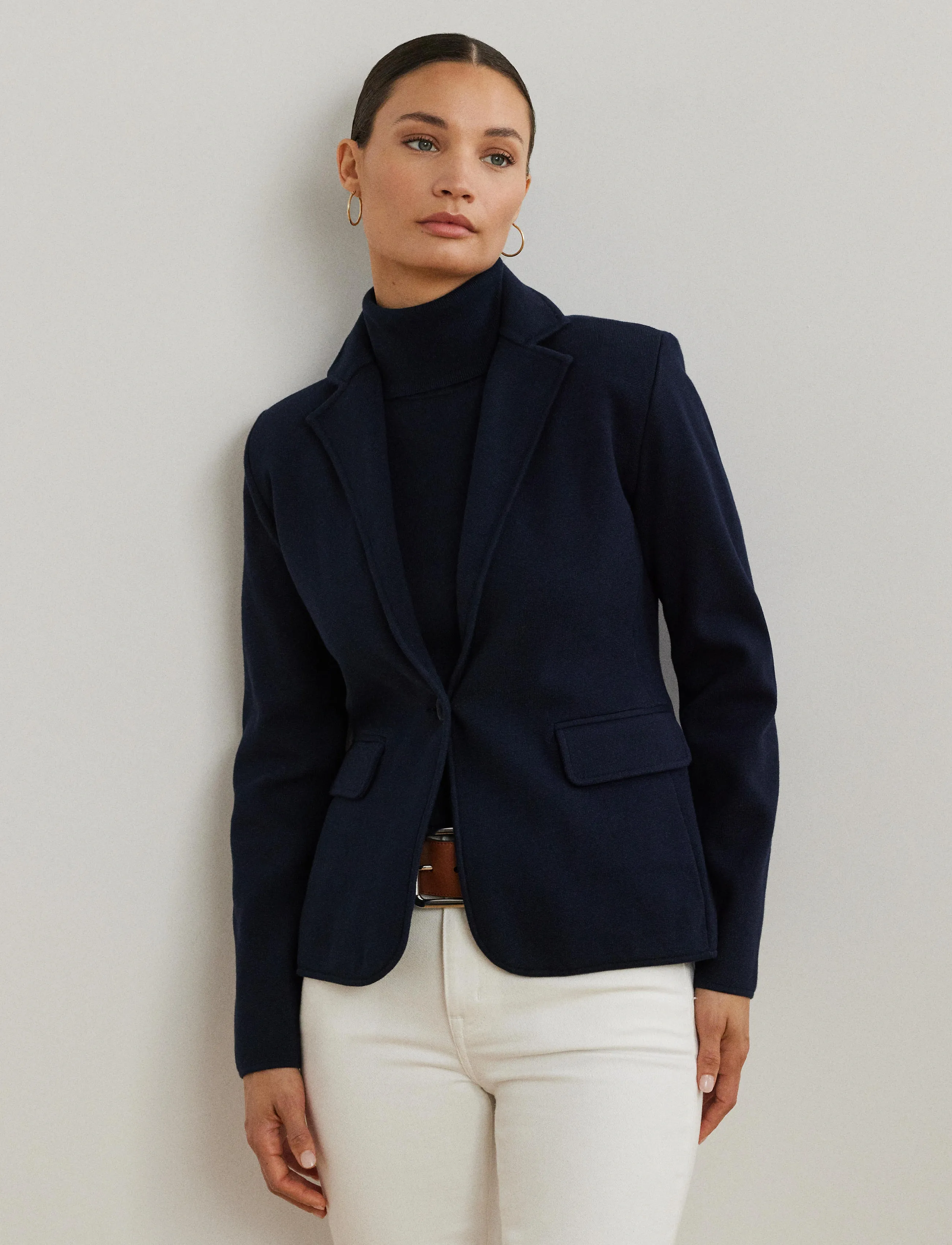 Lauren Ralph Lauren - Cotton-Blend Sweater Blazer - enkeltradede blazere - lauren navy - 3