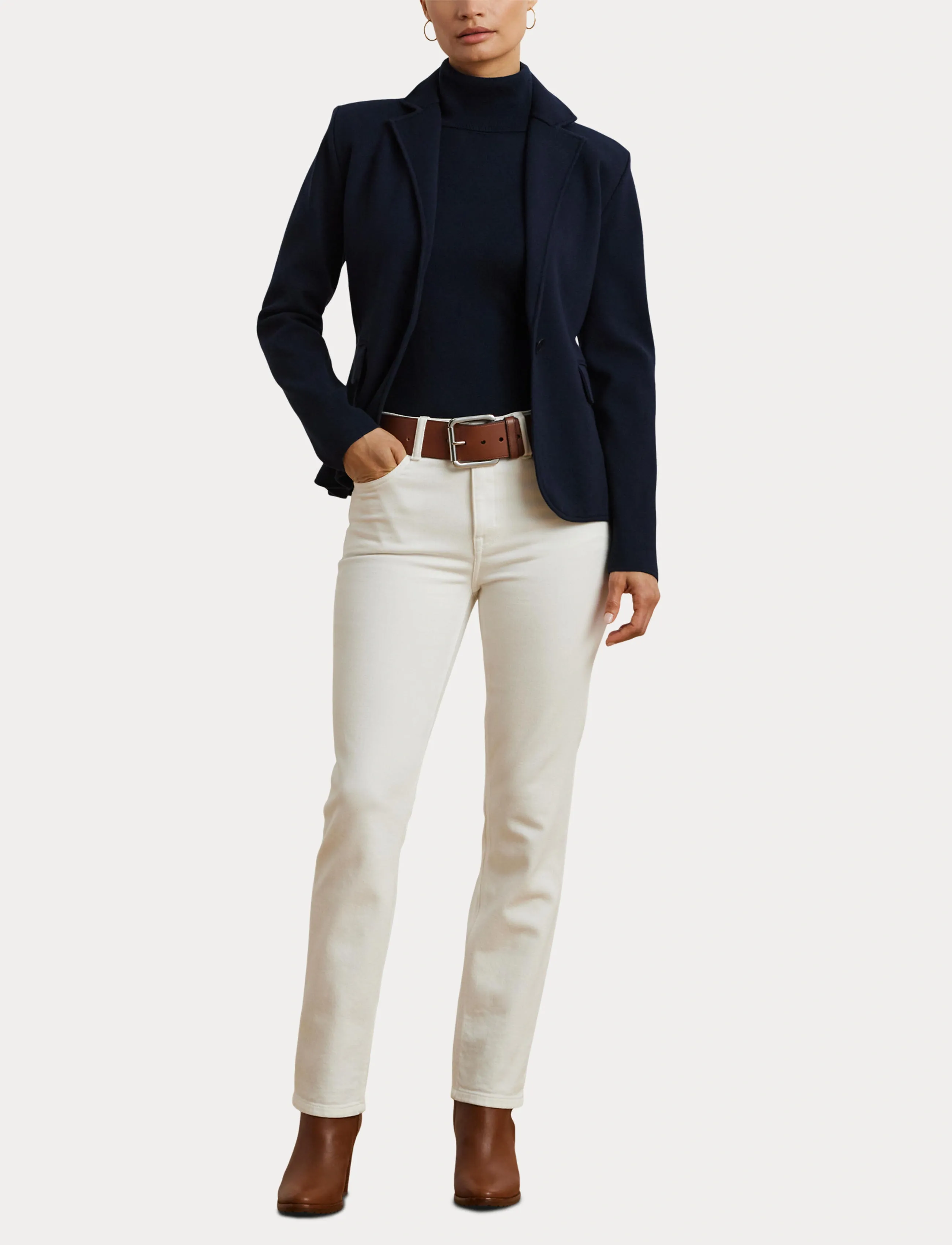 Lauren Ralph Lauren - Cotton-Blend Sweater Blazer - enkeltradede blazere - lauren navy - 4