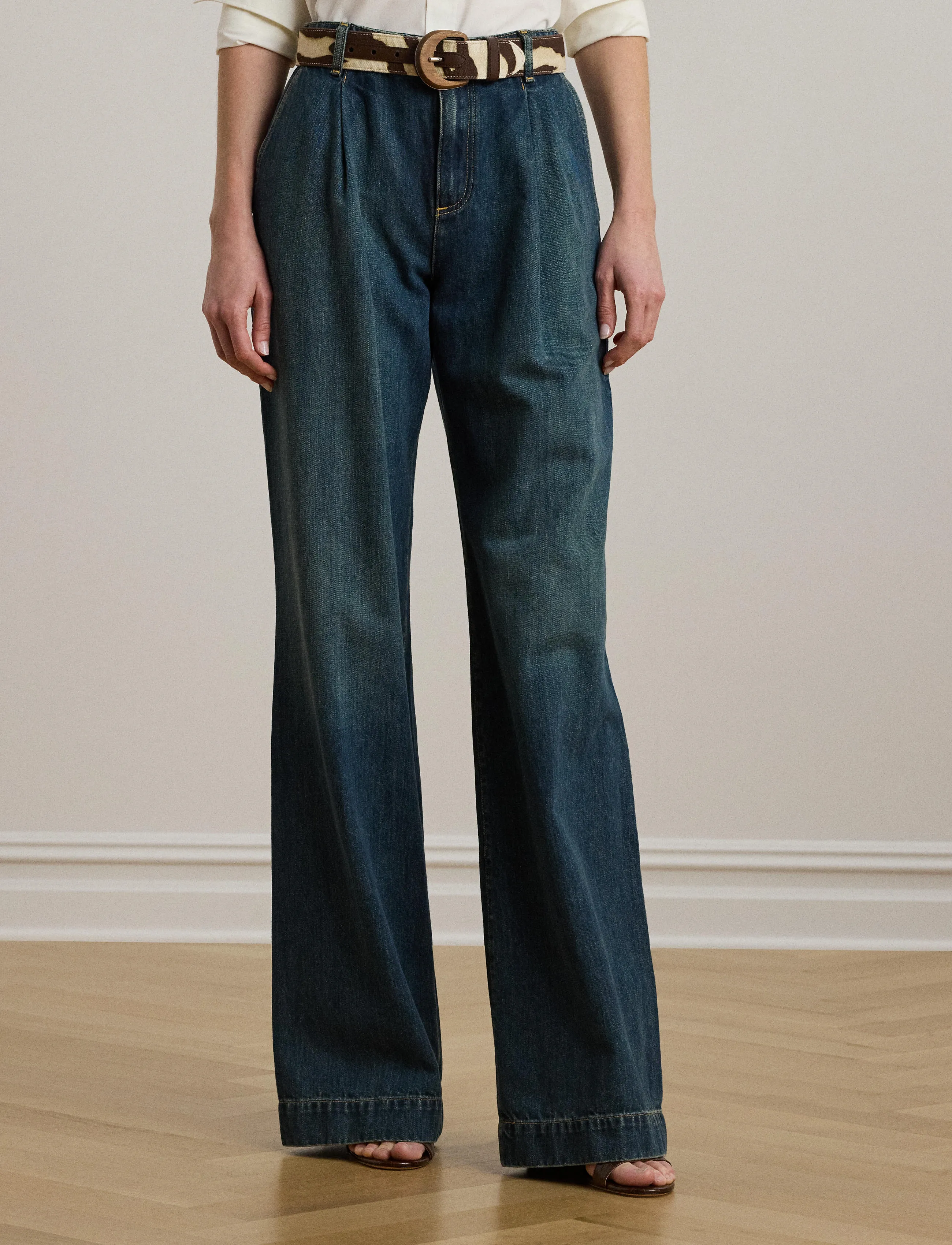 Lauren Ralph Lauren - High-Rise Pleated Wide-Leg Jean - vide jeans - haze wash - 0