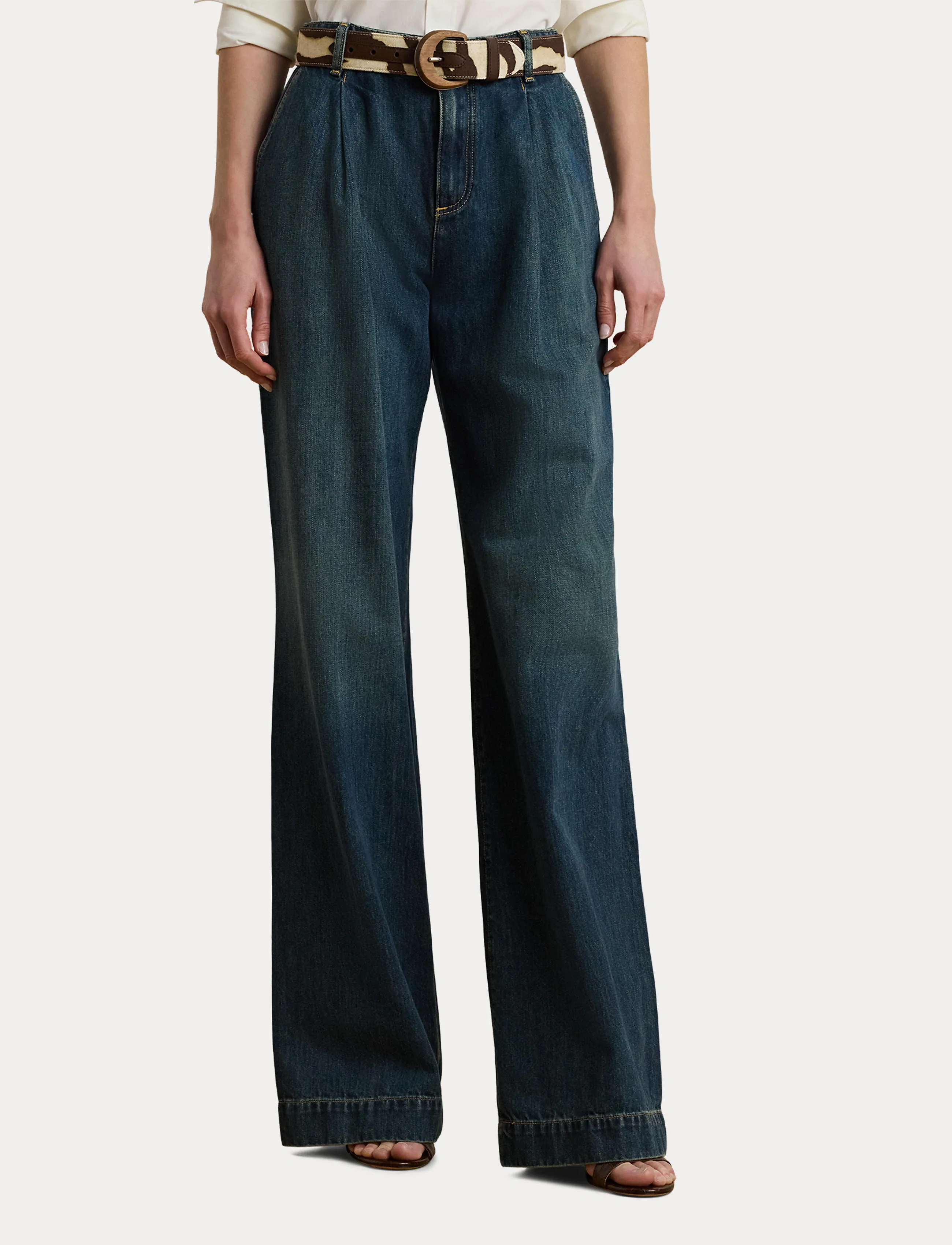 Lauren Ralph Lauren - High-Rise Pleated Wide-Leg Jean - vide jeans - haze wash - 5