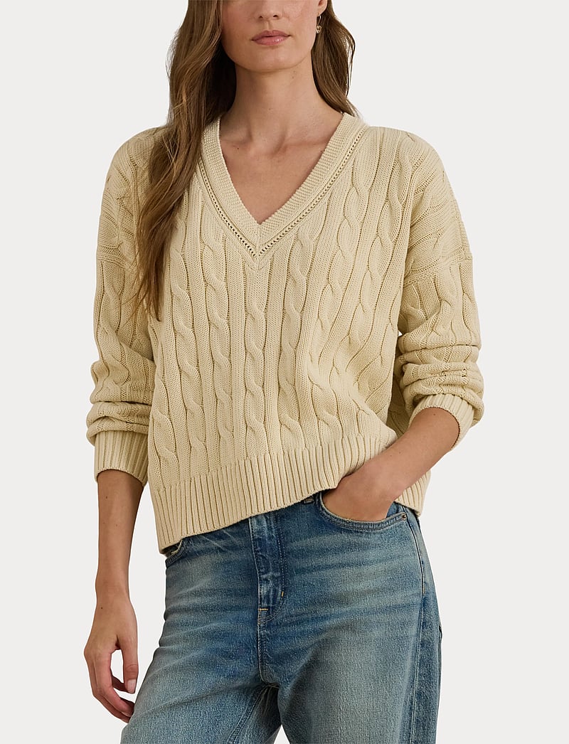 Lauren Ralph Lauren - Cable-and-Pointelle-Knit Cricket Sweater - striktrøjer - ivory beige - 5