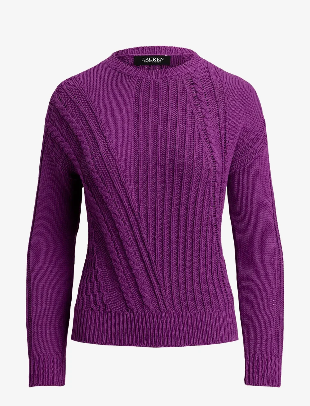 Lauren Ralph Lauren - Pointelle-Knit Cotton Crewneck Sweater - neulepuserot - purple dawn - 1