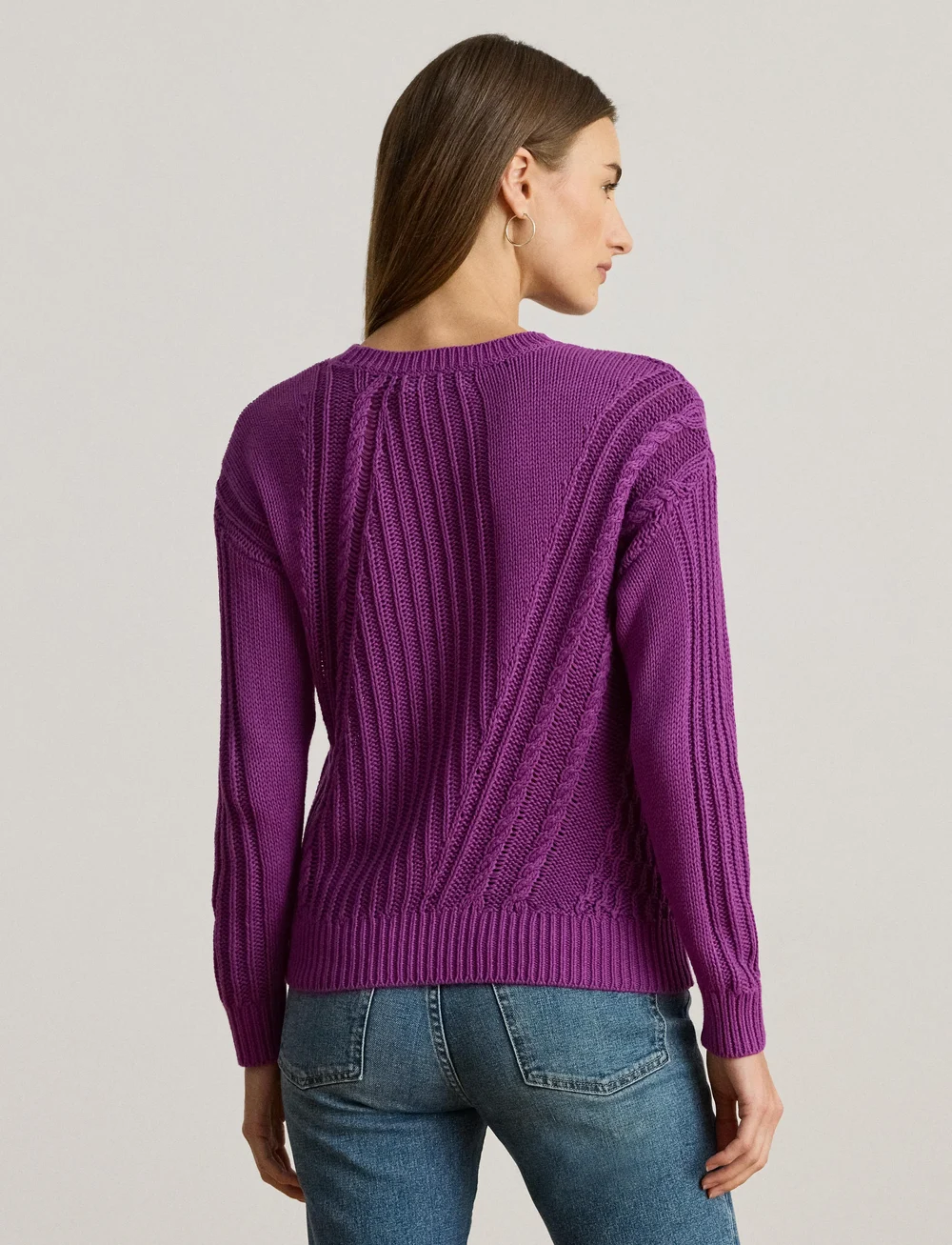 Lauren Ralph Lauren - Pointelle-Knit Cotton Crewneck Sweater - neulepuserot - purple dawn - 2