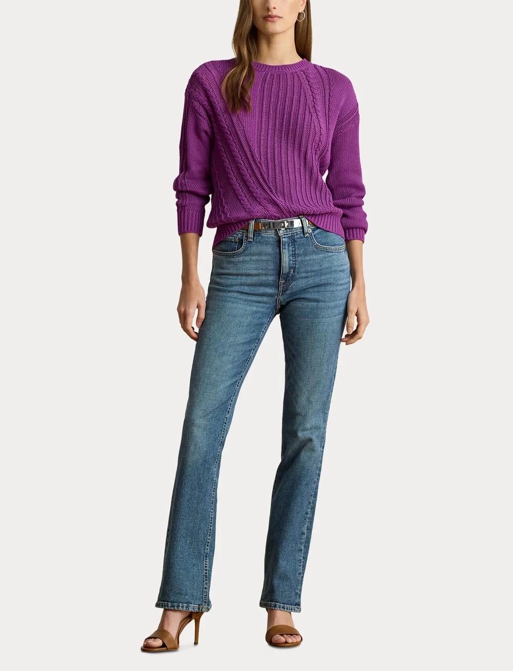 Lauren Ralph Lauren - Pointelle-Knit Cotton Crewneck Sweater - neulepuserot - purple dawn - 4