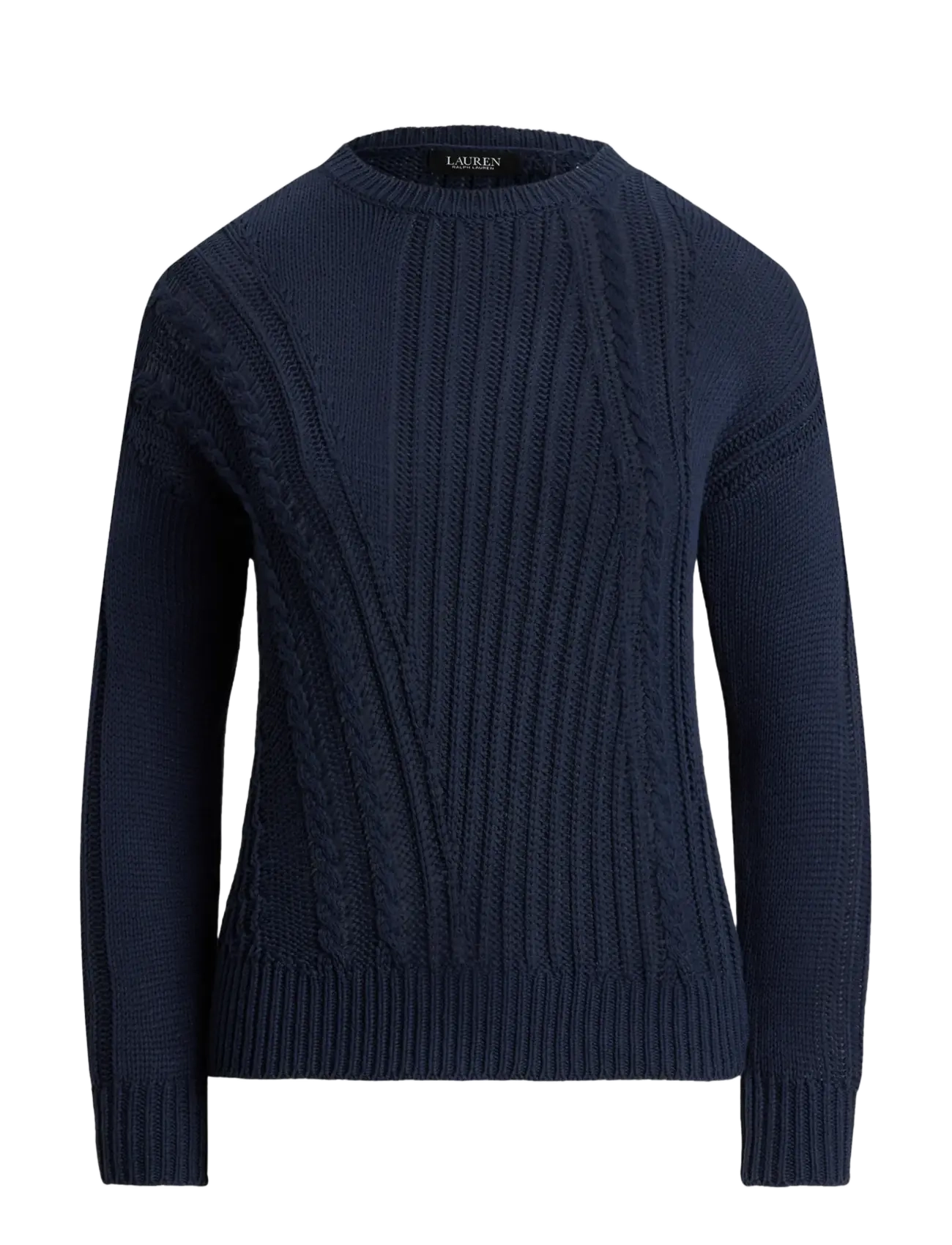 Lauren Ralph Lauren Pointelle-Knit Cotton Crewneck Sweater - Transitional Layering - SHADOW NAVY / navy