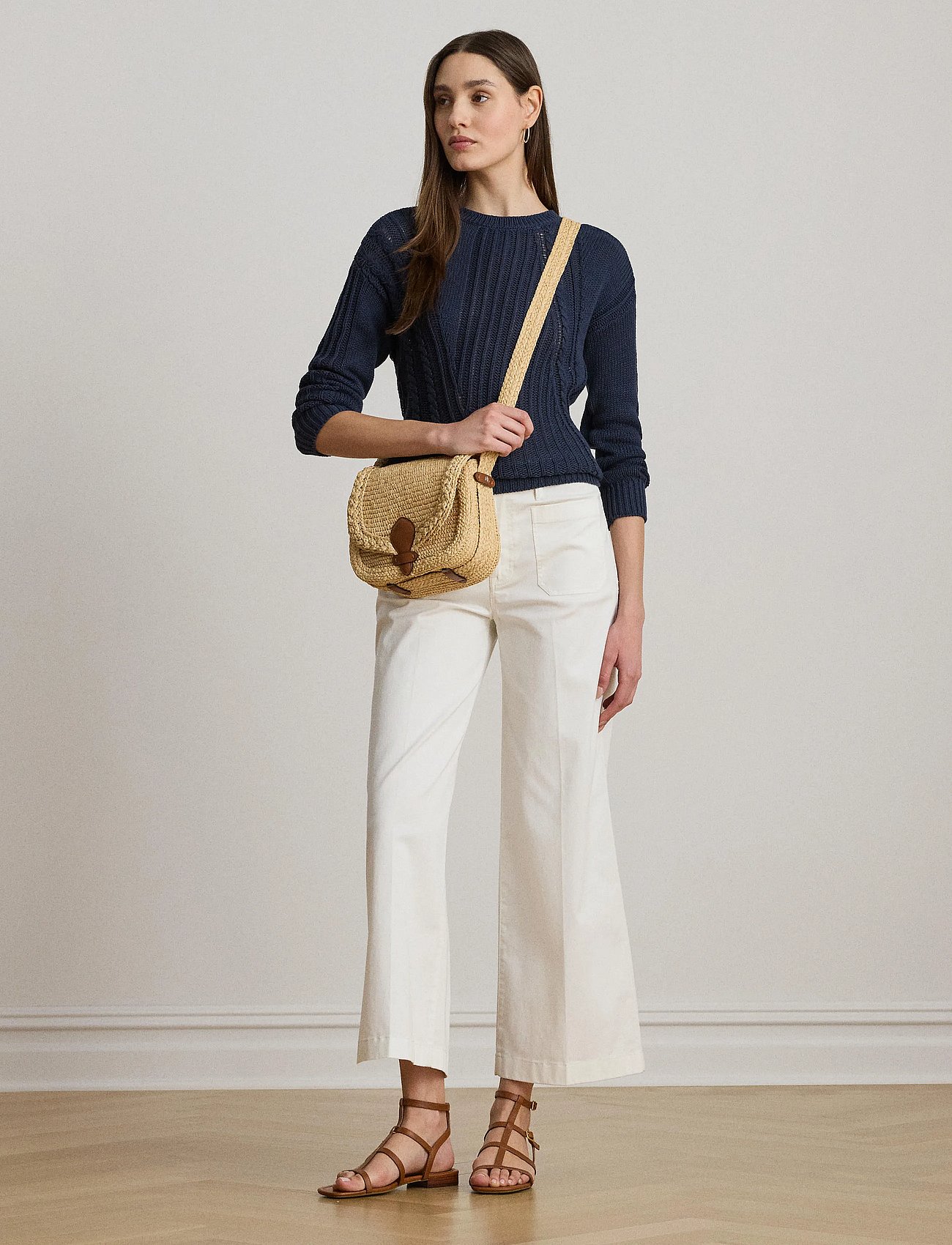 Pointelle-Knit Cotton Crewneck Sweater - SHADOW