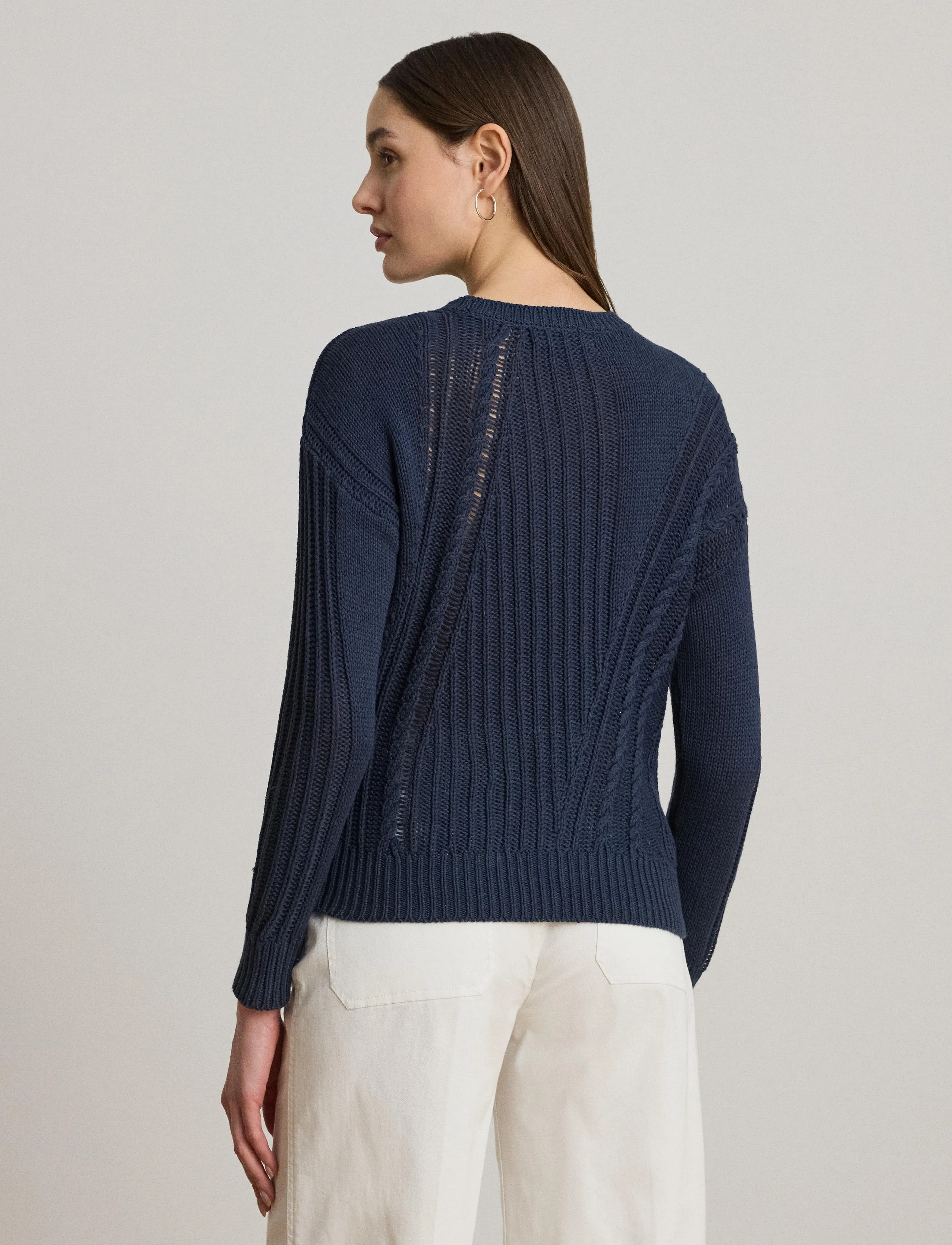 Lauren Ralph Lauren - Pointelle-Knit Cotton Crewneck Sweater - pullover - shadow navy - 2