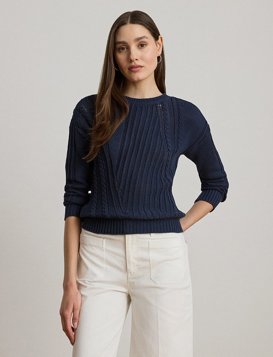 Lauren Ralph Lauren - Pointelle-Knit Cotton Crewneck Sweater - kampsunid - shadow navy - 3
