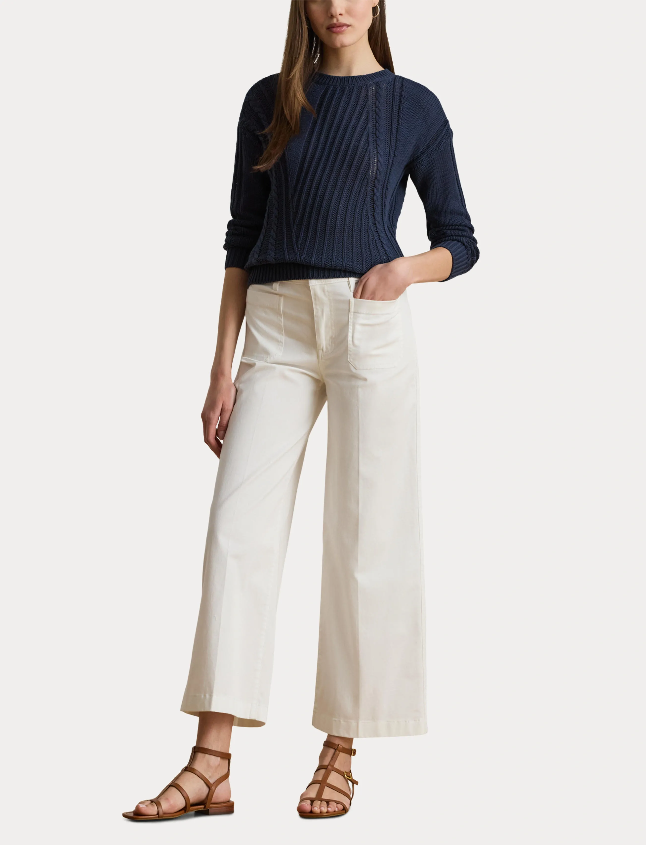 Lauren Ralph Lauren - Pointelle-Knit Cotton Crewneck Sweater - pullover - shadow navy - 4