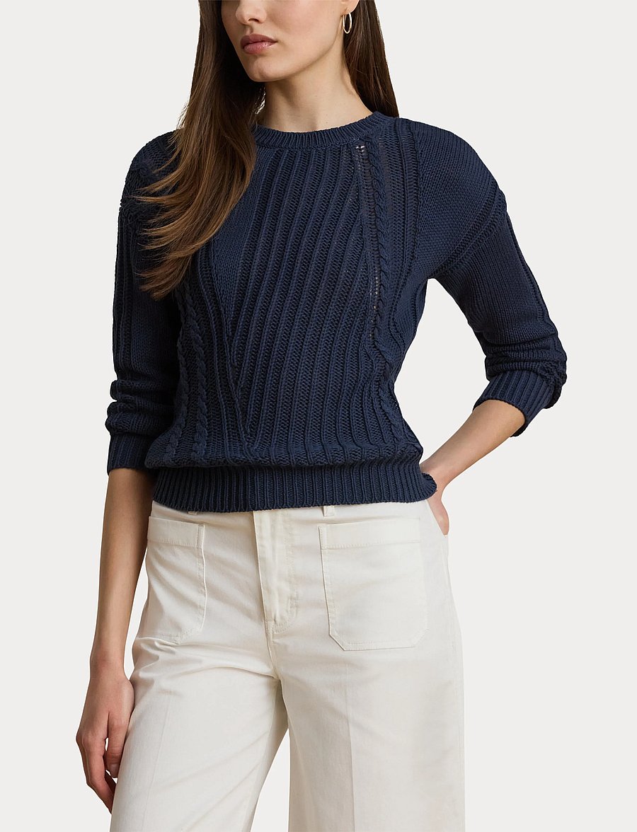 Lauren Ralph Lauren - Pointelle-Knit Cotton Crewneck Sweater - kampsunid - shadow navy - 5