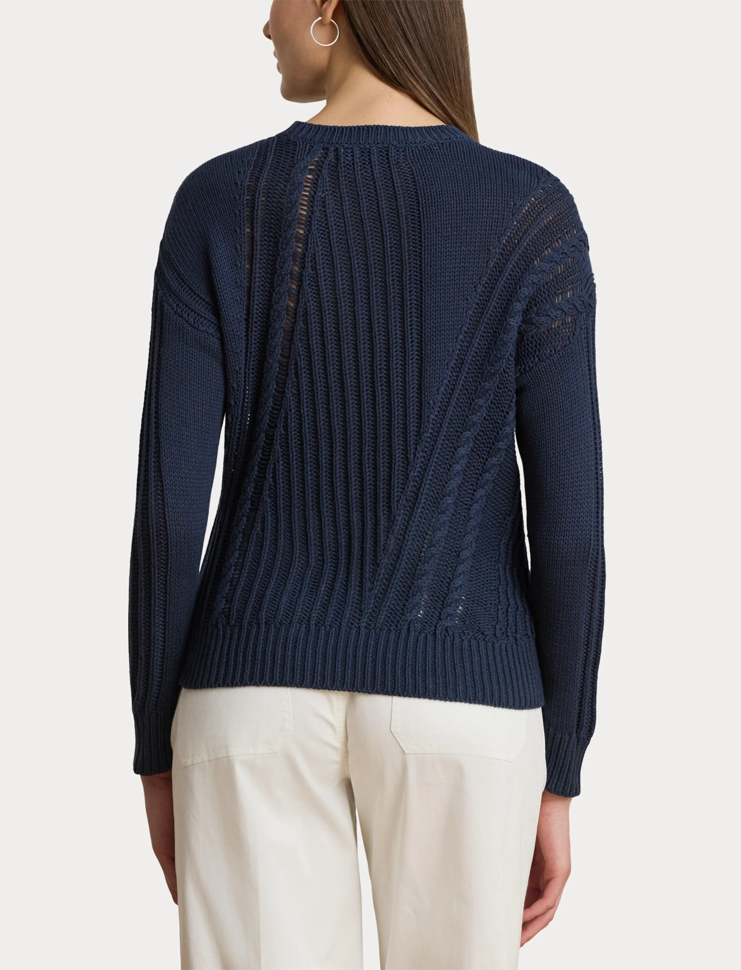 Lauren Ralph Lauren Pointelle-Knit Cotton Crewneck Sweater - Lauren Ralph Lauren - SHADOW NAVY / navy