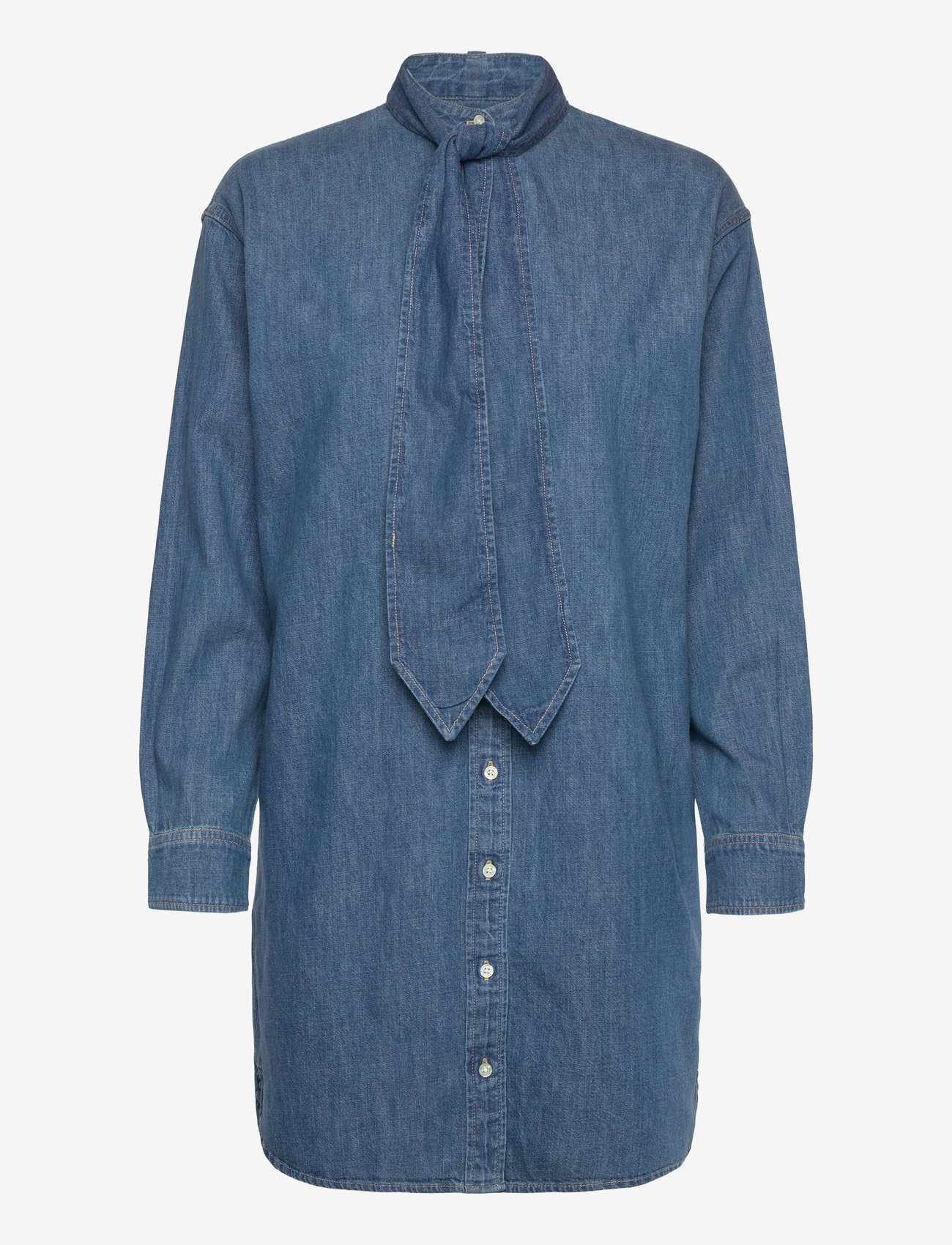 Lauren Ralph Lauren - Denim Tie-Neck Shirtdress - skjortekjoler - opal wash - 0