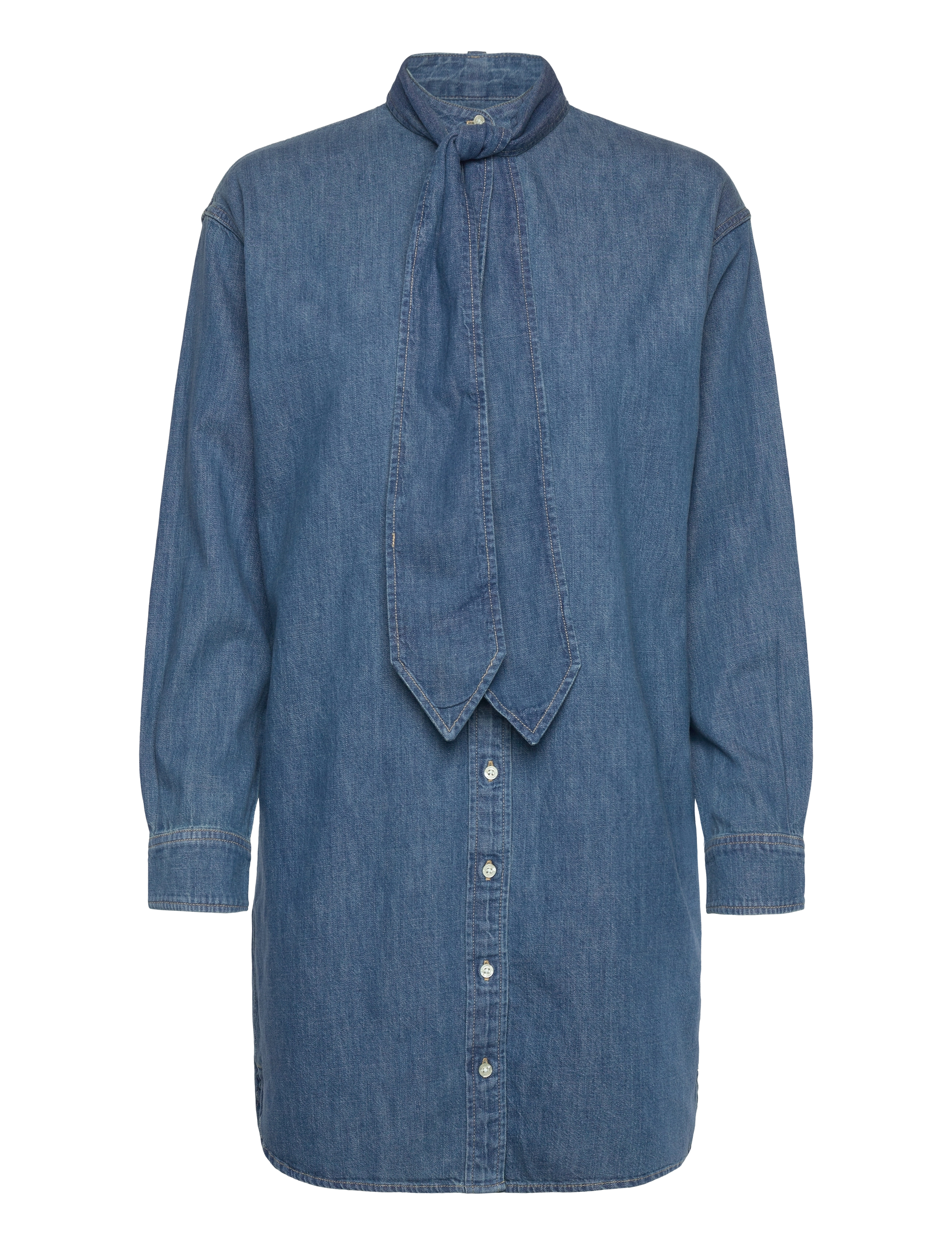 Lauren Ralph Lauren Denim Tie-Neck Shirtdress - Denimkläder - OPAL WASH / blue