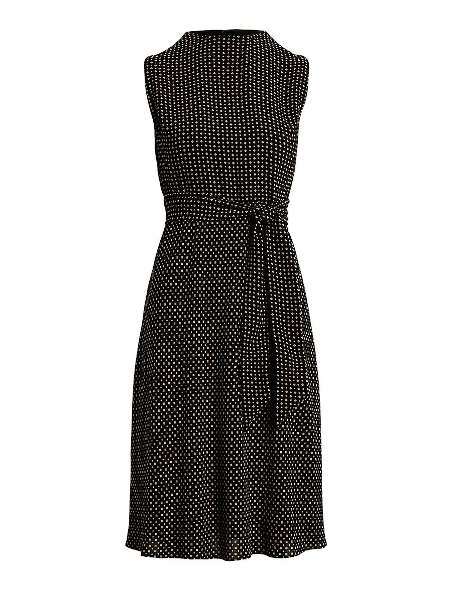 Lauren Ralph Lauren - Geo-Print Belted Bubble Crepe Dress - robes de cocktail - black/tan - 1