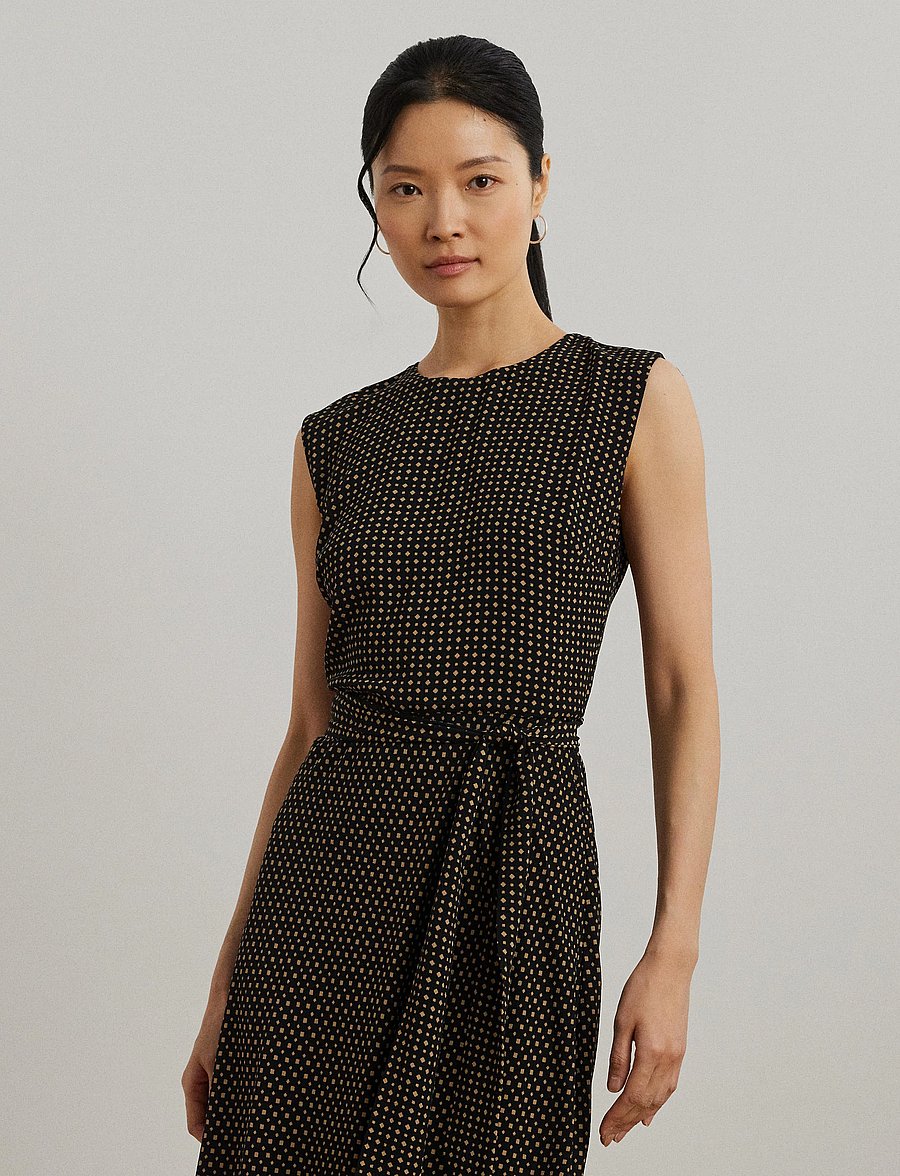 Lauren Ralph Lauren - Geo-Print Belted Bubble Crepe Dress - robes de cocktail - black/tan - 0