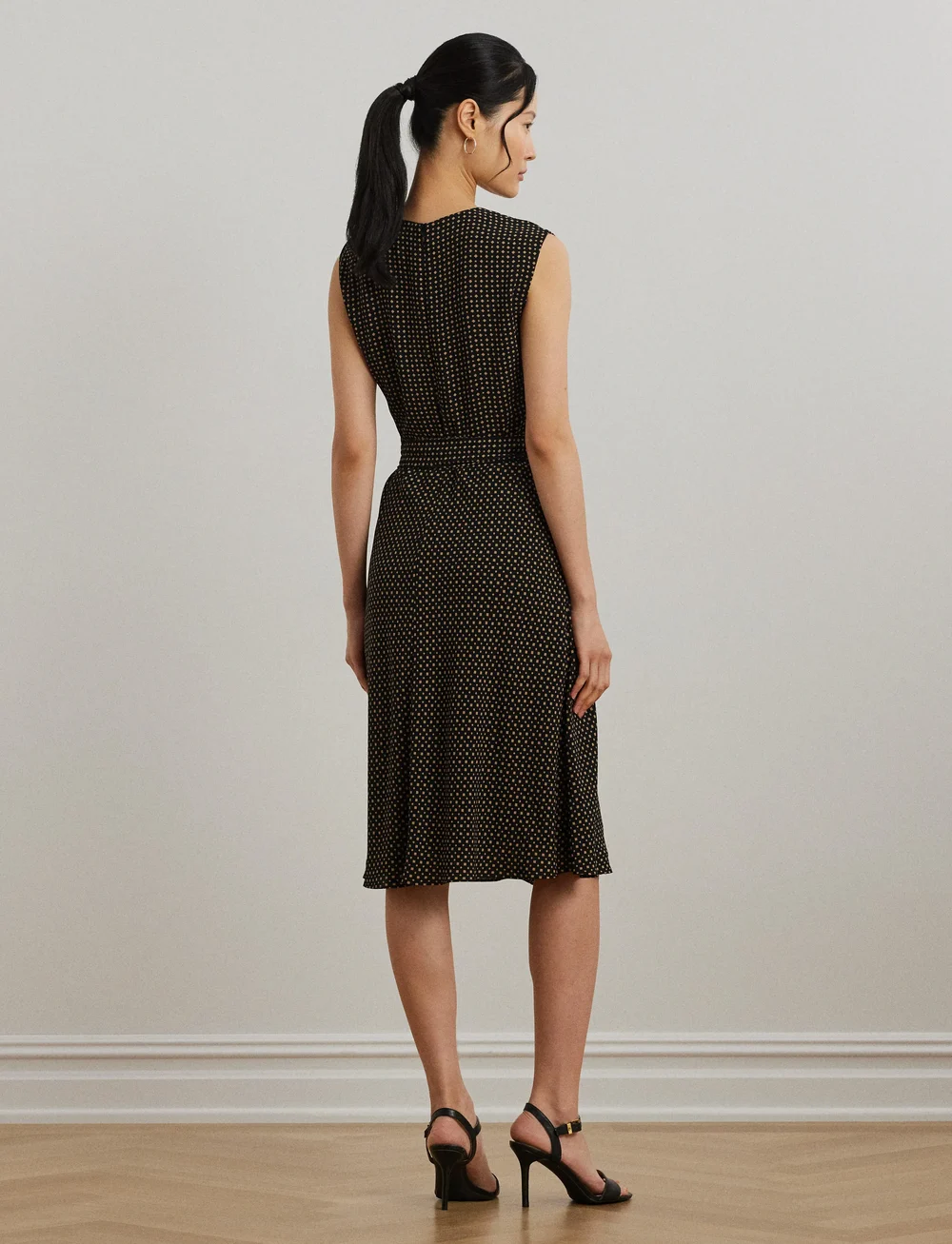 Lauren Ralph Lauren - Geo-Print Belted Bubble Crepe Dress - sukienki koktajlowe - black/tan - 2