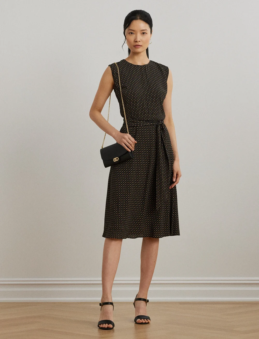 Lauren Ralph Lauren - Geo-Print Belted Bubble Crepe Dress - sukienki koktajlowe - black/tan - 3