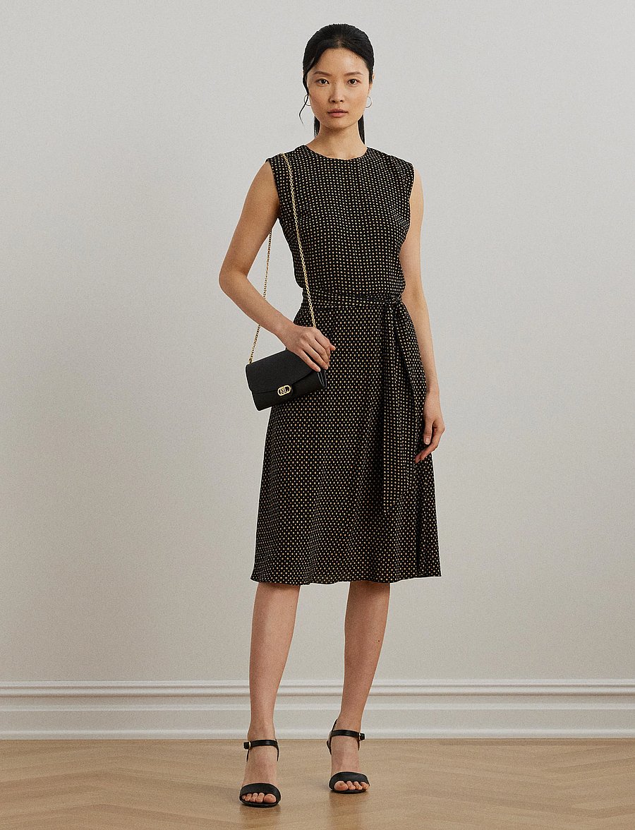 Lauren Ralph Lauren - Geo-Print Belted Bubble Crepe Dress - robes de cocktail - black/tan - 3