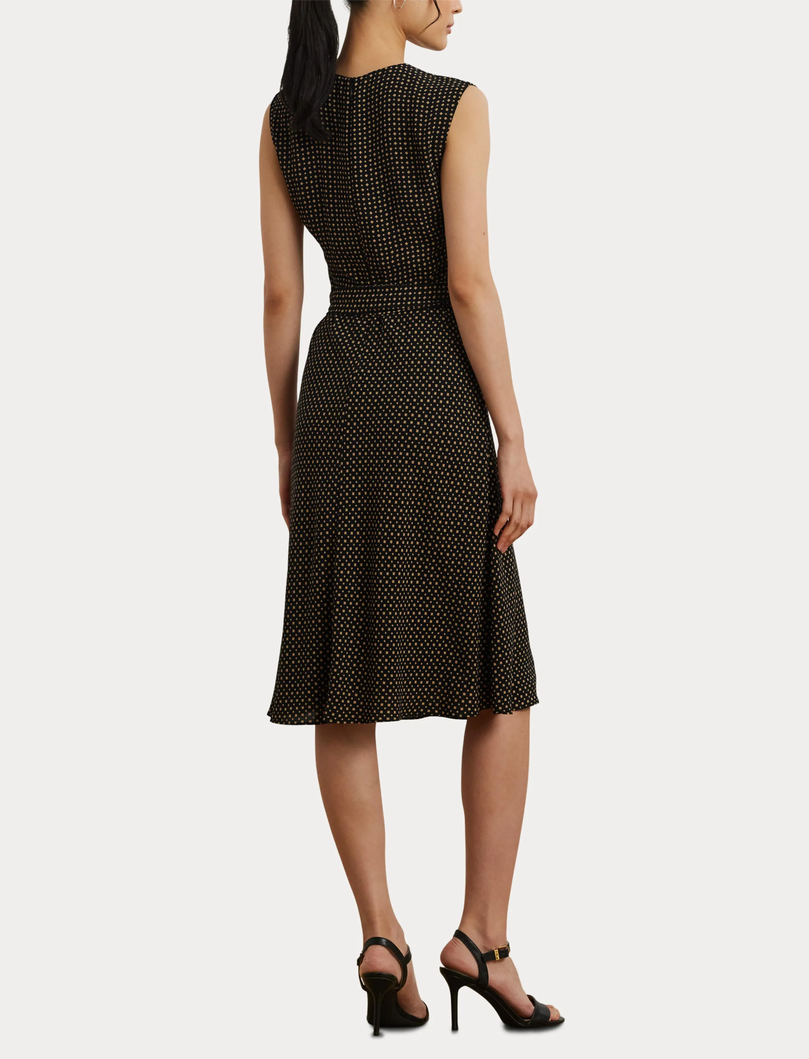 Lauren Ralph Lauren - Geo-Print Belted Bubble Crepe Dress - black/tan - 4