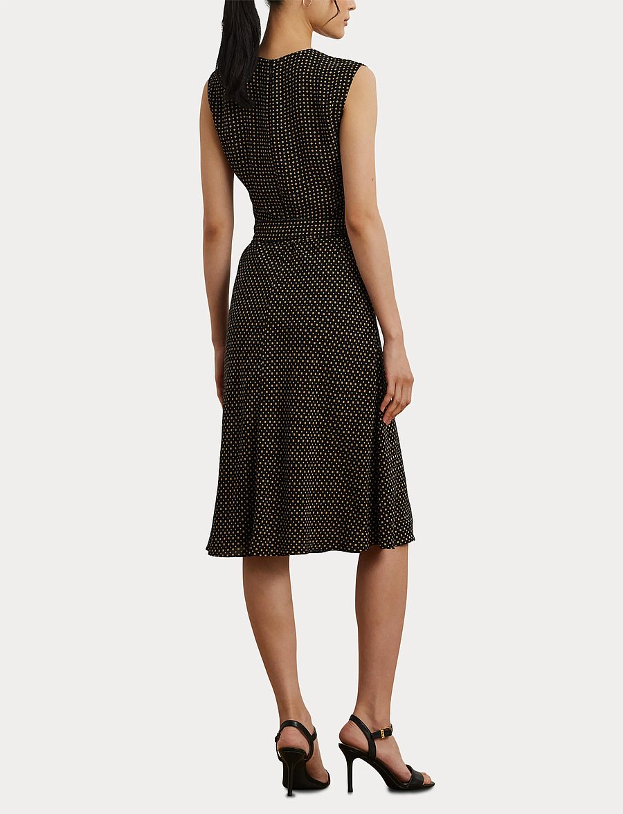 Lauren Ralph Lauren - Geo-Print Belted Bubble Crepe Dress - robes de cocktail - black/tan - 4