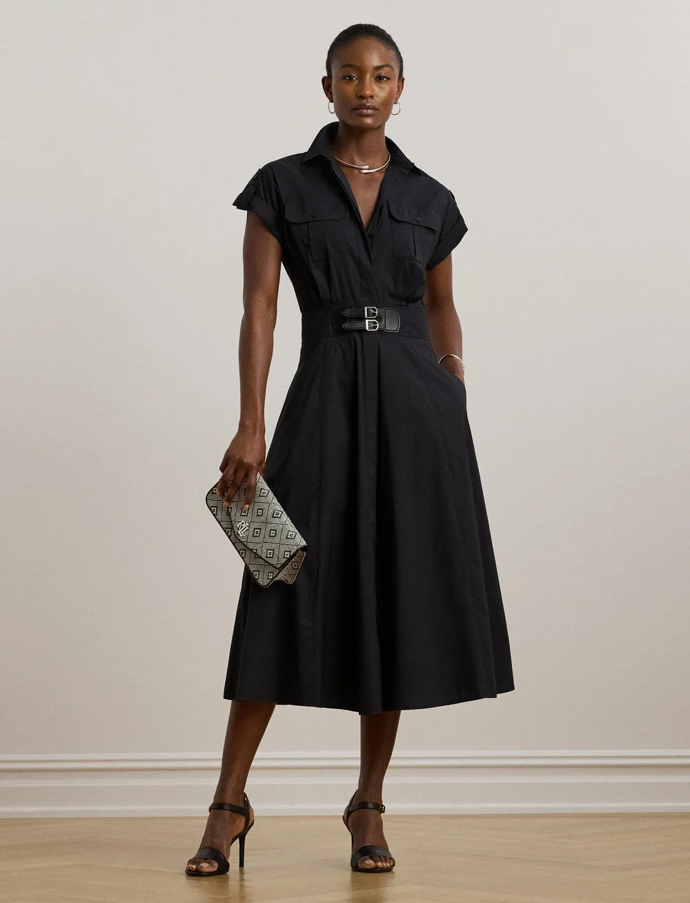 Lauren Ralph Lauren - Buckle-Trim Cotton-Blend Shirtdress - cocktailkjoler - black - 3