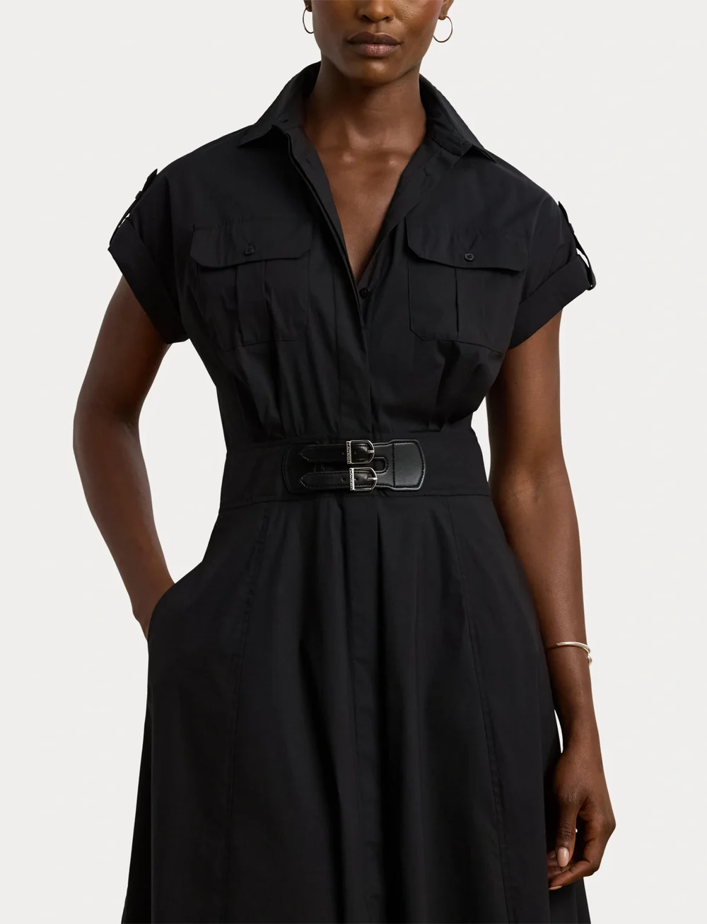 Lauren Ralph Lauren - Buckle-Trim Cotton-Blend Shirtdress - cocktailkjoler - black - 5