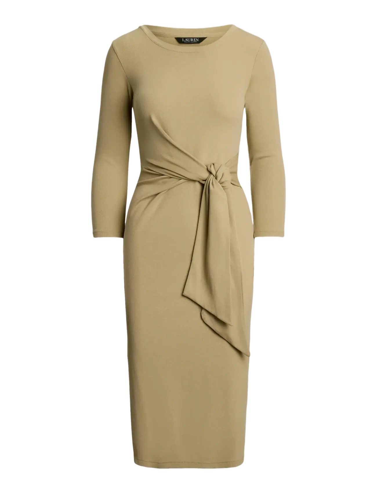 LAUREN RALPH LAUREN Tie-Front Baumwolle-Blend Crewneck Kleid Beige - L - Damen