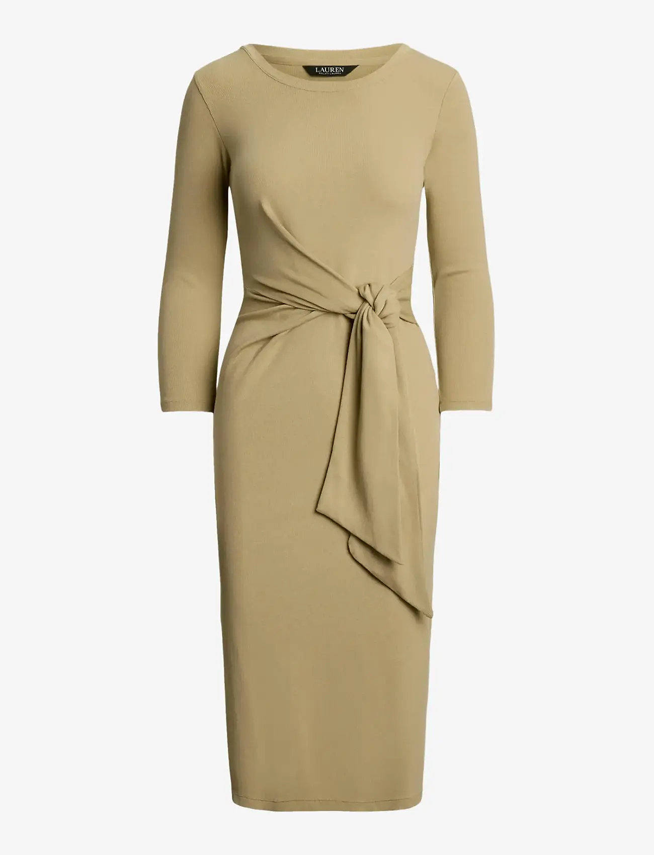 Lauren Ralph Lauren - Tie-Front Cotton-Blend Crewneck Dress - robes moulantes - birch tan - 1