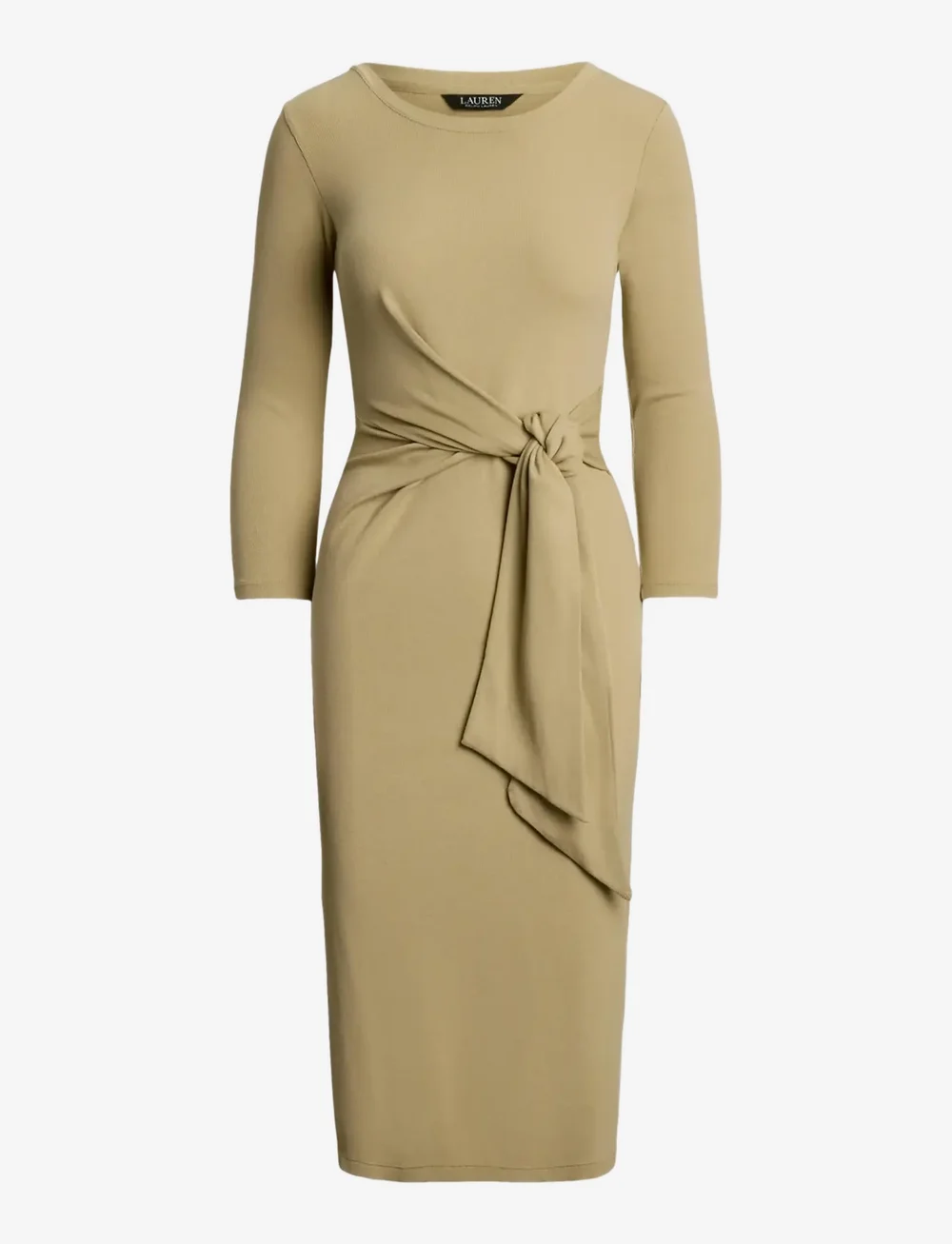 Lauren Ralph Lauren - Tie-Front Cotton-Blend Crewneck Dress - stramme kjoler - birch tan - 1