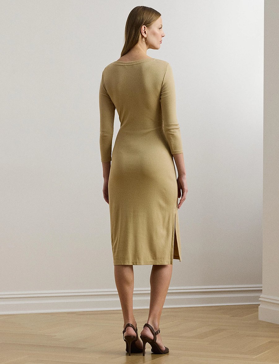 Lauren Ralph Lauren - Tie-Front Cotton-Blend Crewneck Dress - robes moulantes - birch tan - 2