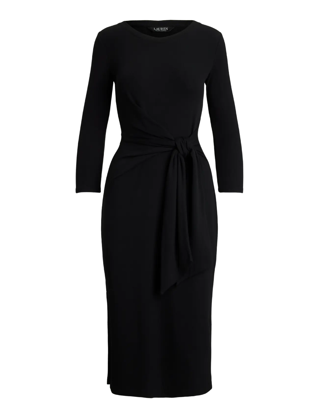Lauren Ralph Lauren - Tie-Front Cotton-Blend Crewneck Dress - midiklänningar - black - 1