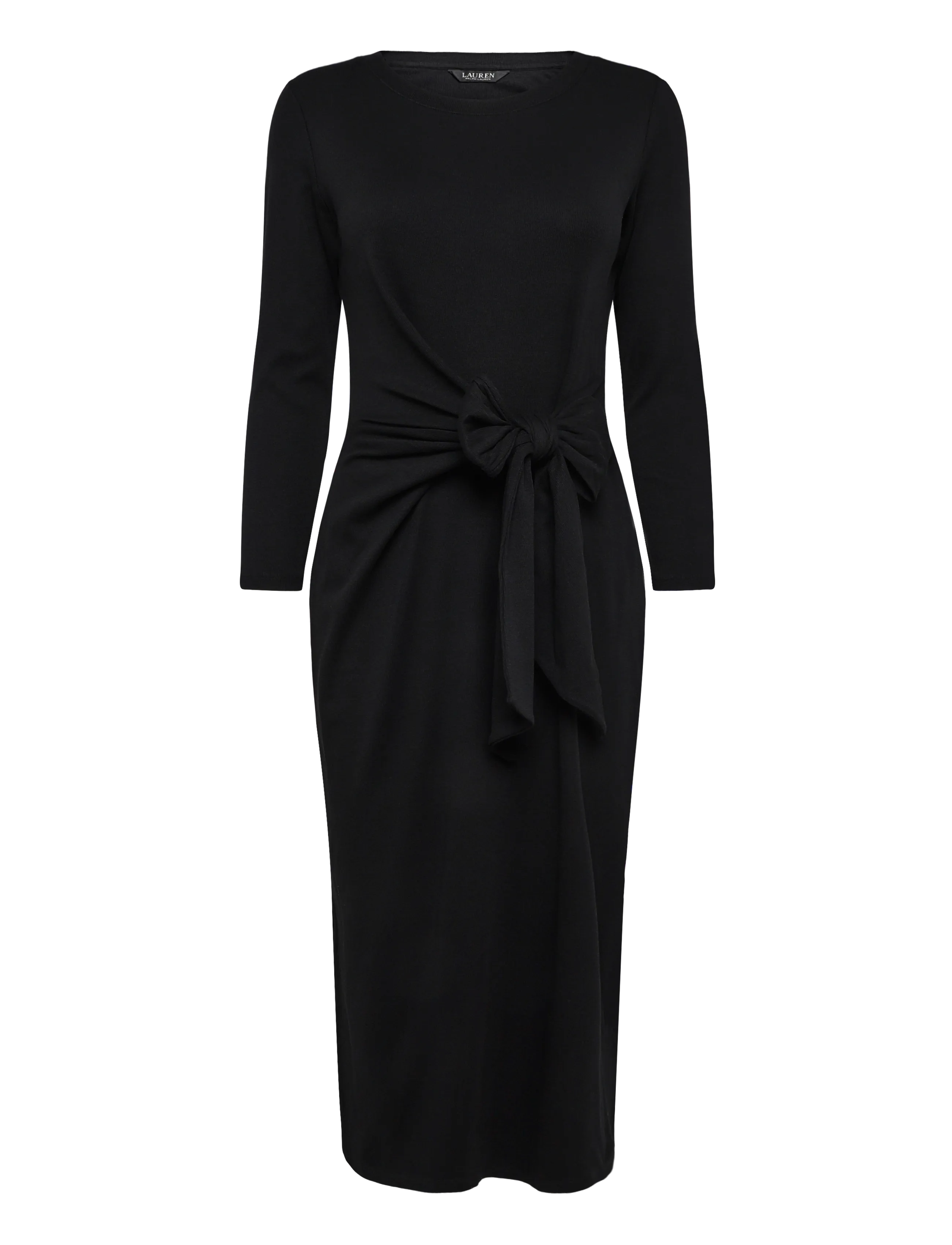 Lauren Ralph Lauren - Tie-Front Cotton-Blend Crewneck Dress - sukienki do kolan i midi - black - 1